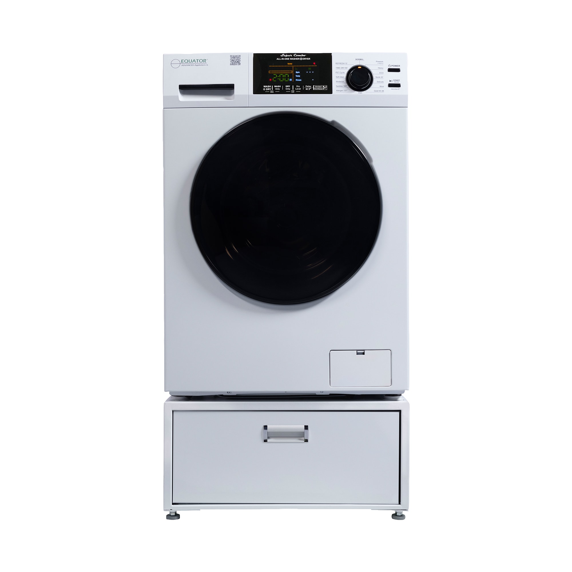 Combo de lavadora y secadora todo en uno blanco con capacidad de 1.62 pies cúbicos de Equator Advanced Appliances EZ 4600 W + PDL 4455