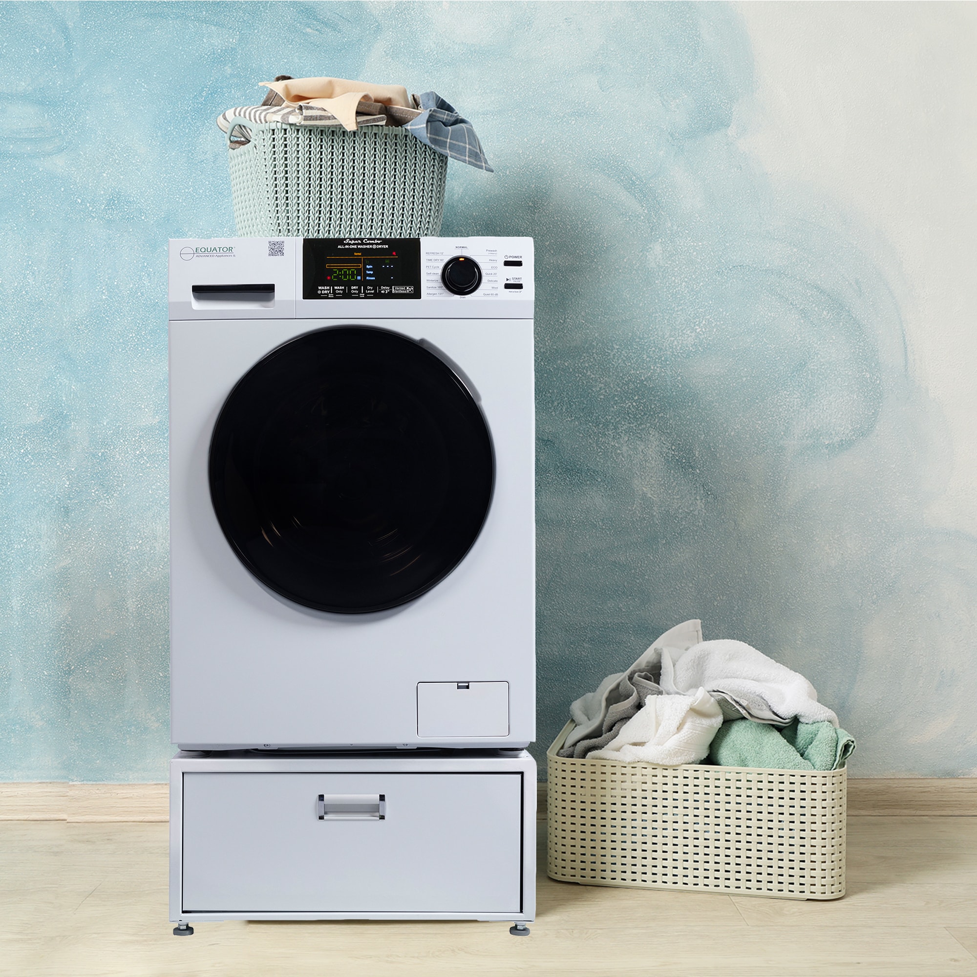 Combo de lavadora y secadora todo en uno blanco con capacidad de 1.62 pies cúbicos de Equator Advanced Appliances EZ 4600 W + PDL 4455