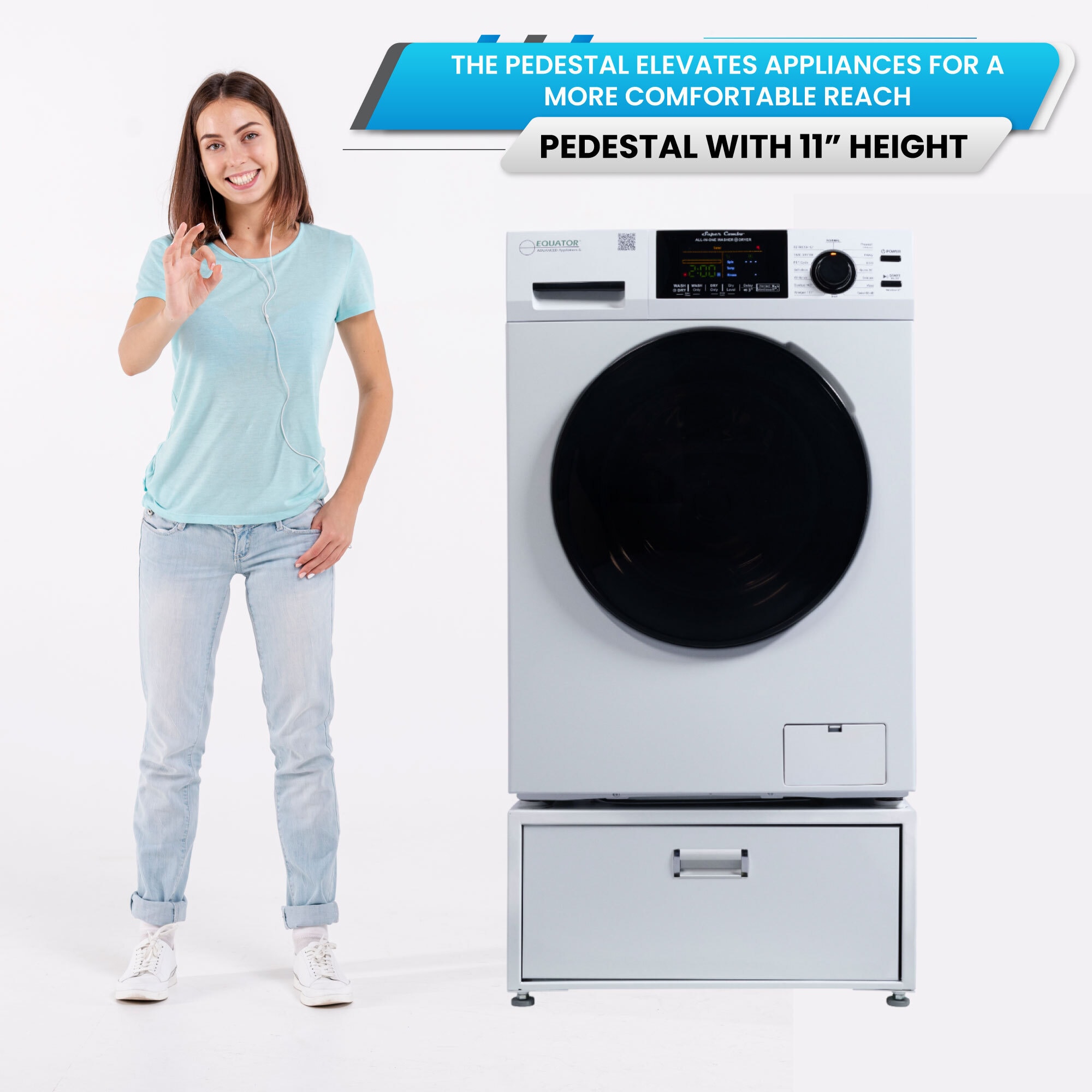 Combo de lavadora y secadora todo en uno blanco con capacidad de 1.62 pies cúbicos de Equator Advanced Appliances EZ 4600 W + PDL 4455