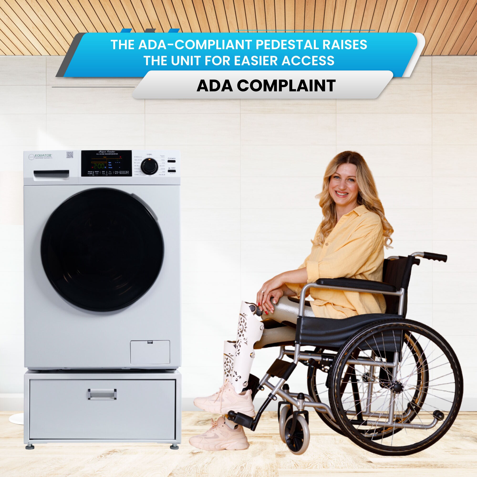 Combo de lavadora y secadora todo en uno blanco con capacidad de 1.62 pies cúbicos de Equator Advanced Appliances EZ 4600 W + PDL 4455