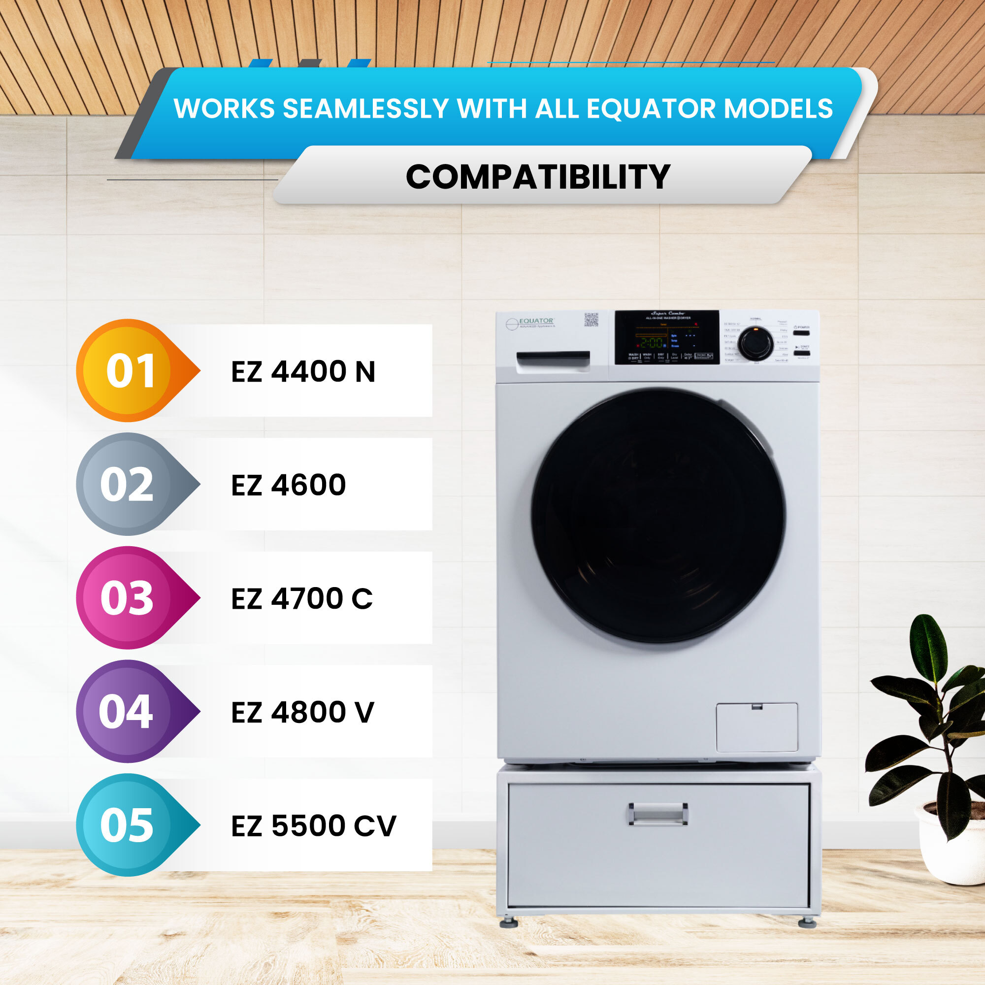 Combo de lavadora y secadora todo en uno blanco con capacidad de 1.62 pies cúbicos de Equator Advanced Appliances EZ 4600 W + PDL 4455