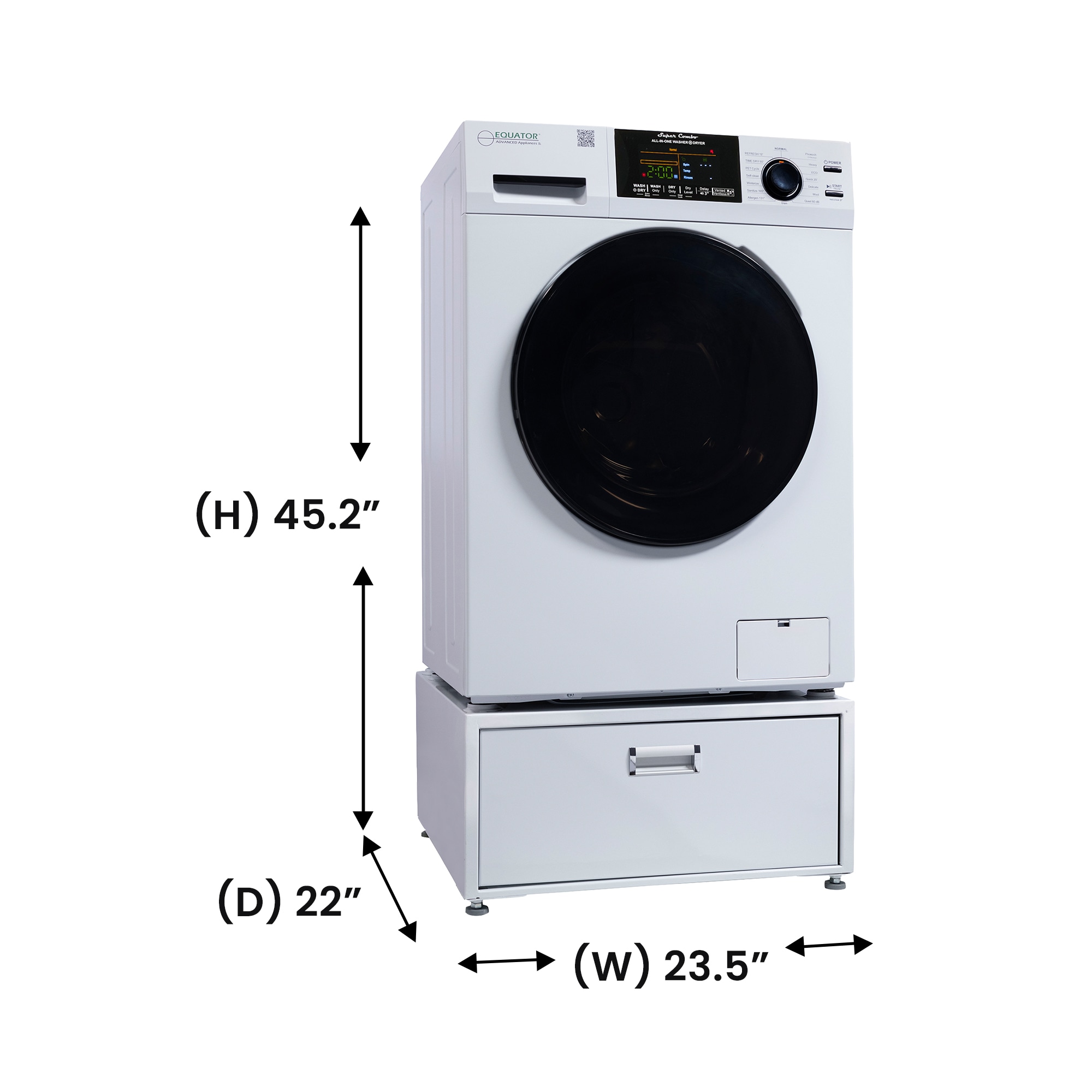 Combo de lavadora y secadora todo en uno blanco con capacidad de 1.62 pies cúbicos de Equator Advanced Appliances EZ 4600 W + PDL 4455