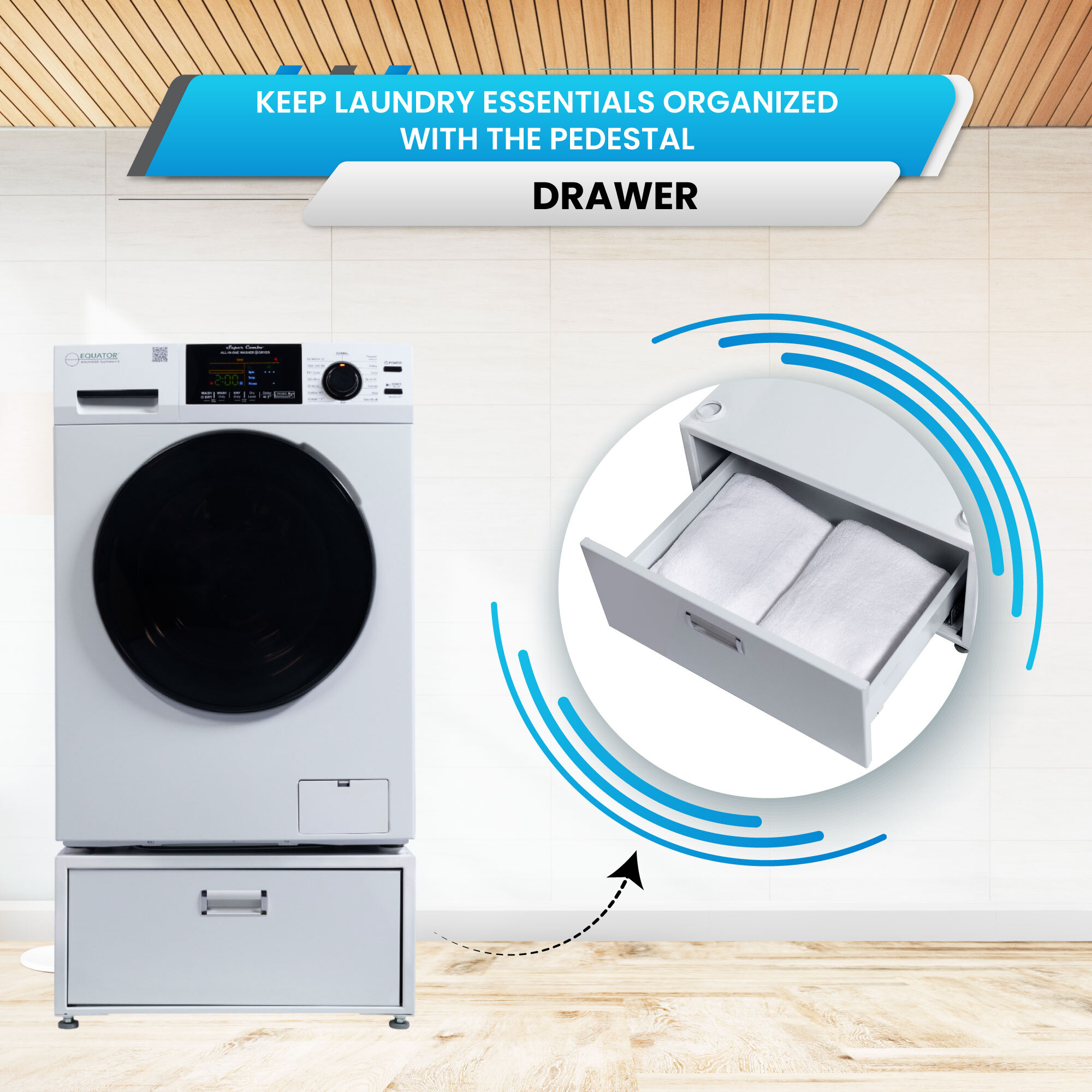 Combo de lavadora y secadora todo en uno blanco con capacidad de 1.62 pies cúbicos de Equator Advanced Appliances EZ 4600 W + PDL 4455