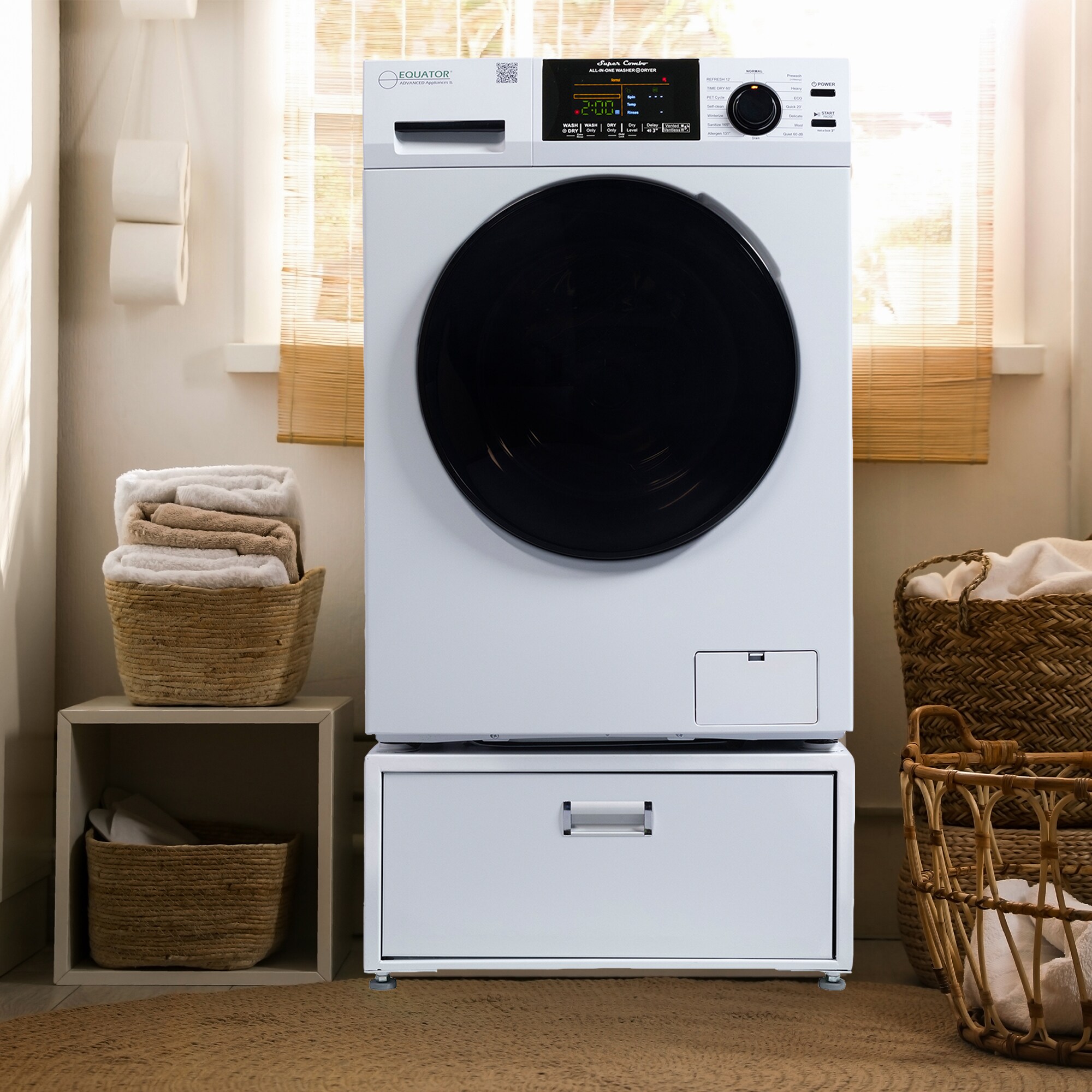 Combo de lavadora y secadora todo en uno blanco con capacidad de 1.62 pies cúbicos de Equator Advanced Appliances EZ 4600 W + PDL 4455