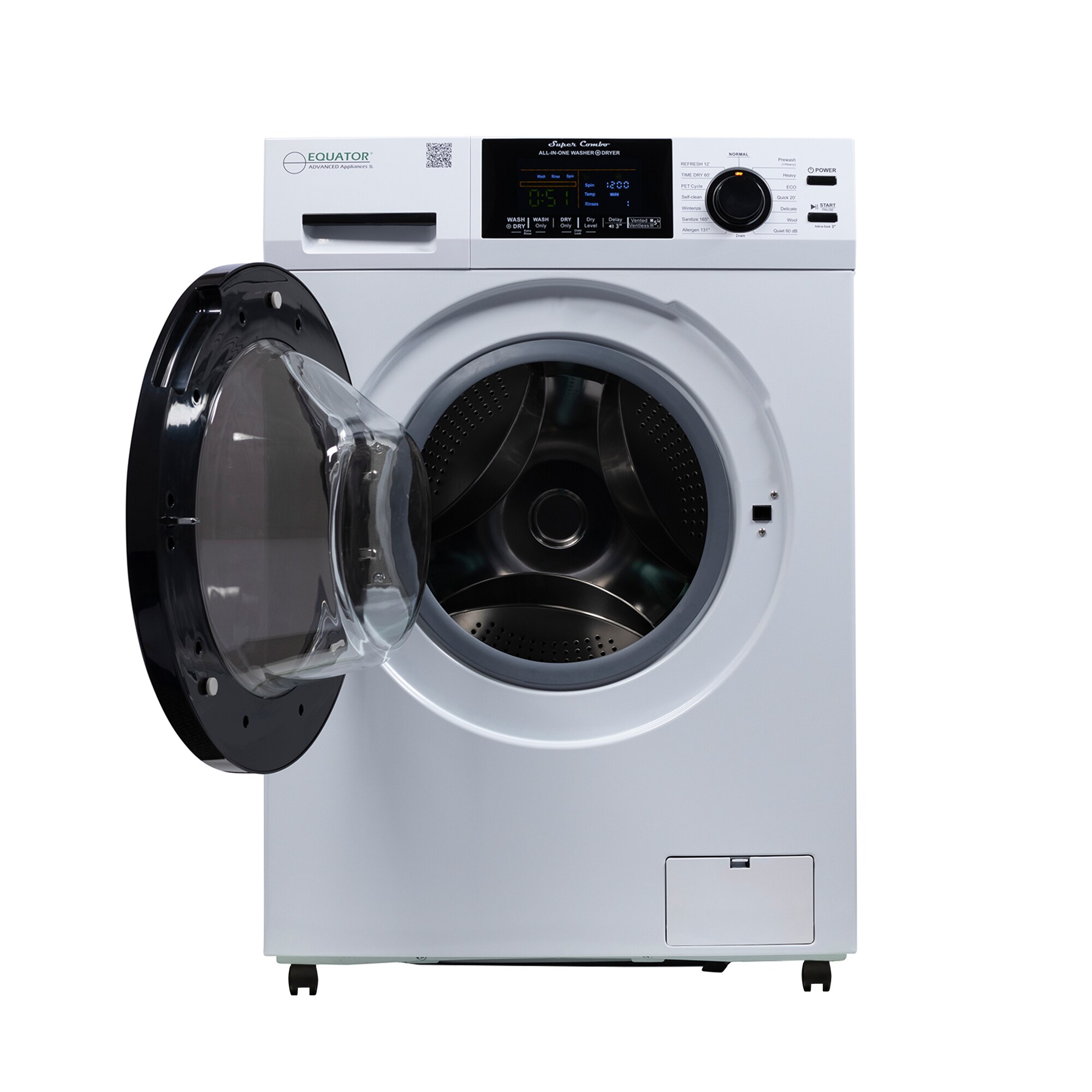 Combo de lavadora y secadora todo en uno de capacidad de 1.62 pies cúbicos, color blanco y ventilado de Equator Advanced Appliances 4600 W + PBK 1070
