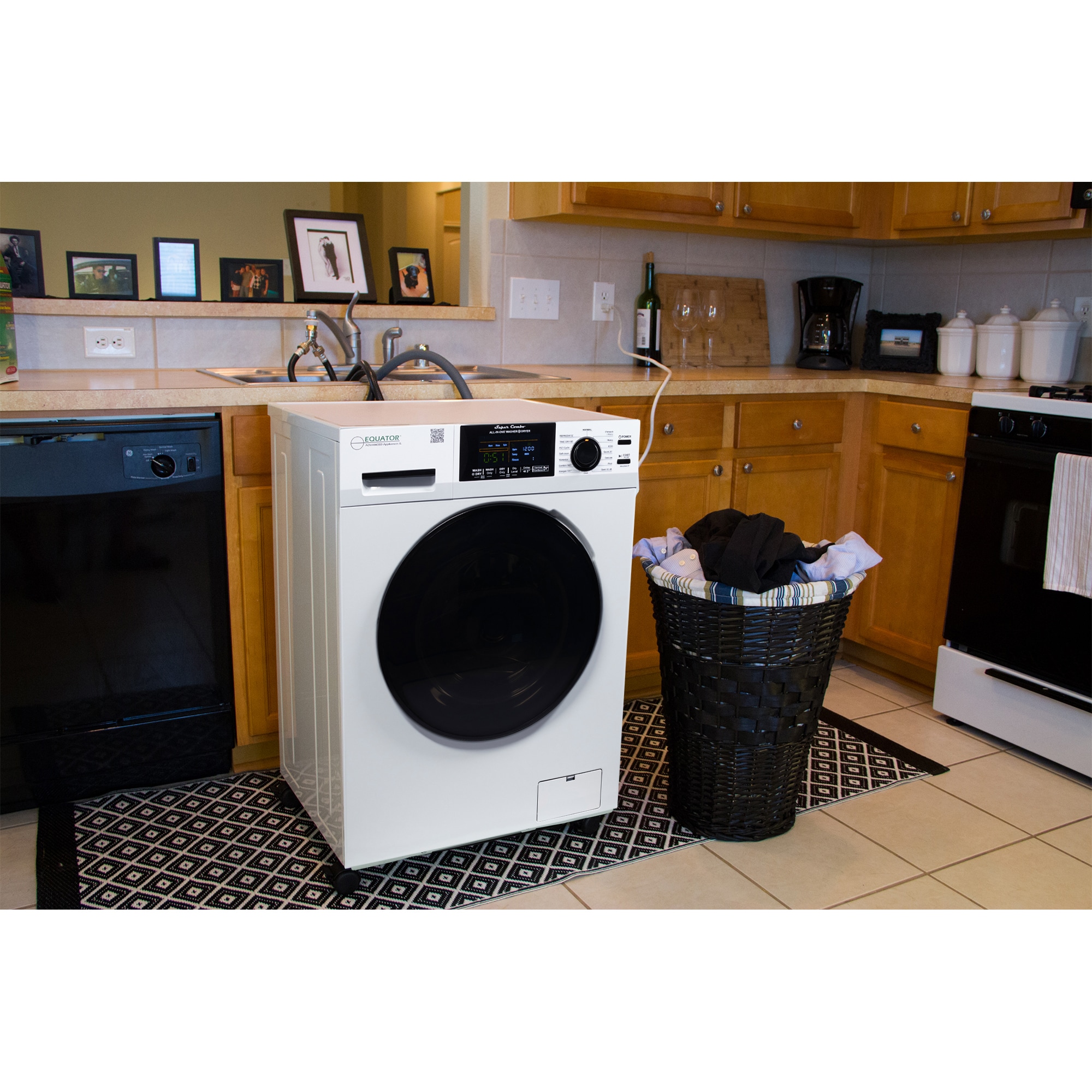 Combo de lavadora y secadora todo en uno de capacidad de 1.62 pies cúbicos, color blanco y ventilado de Equator Advanced Appliances 4600 W + PBK 1070
