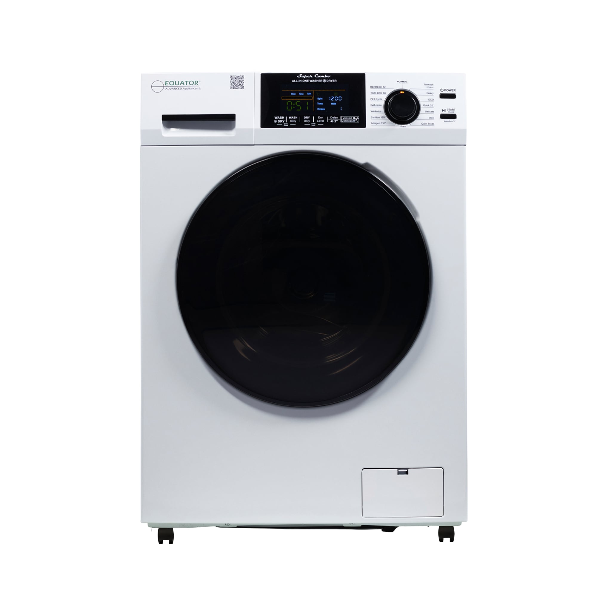 Combo de lavadora y secadora todo en uno de capacidad de 1.62 pies cúbicos, color blanco y ventilado de Equator Advanced Appliances 4600 W + PBK 1070