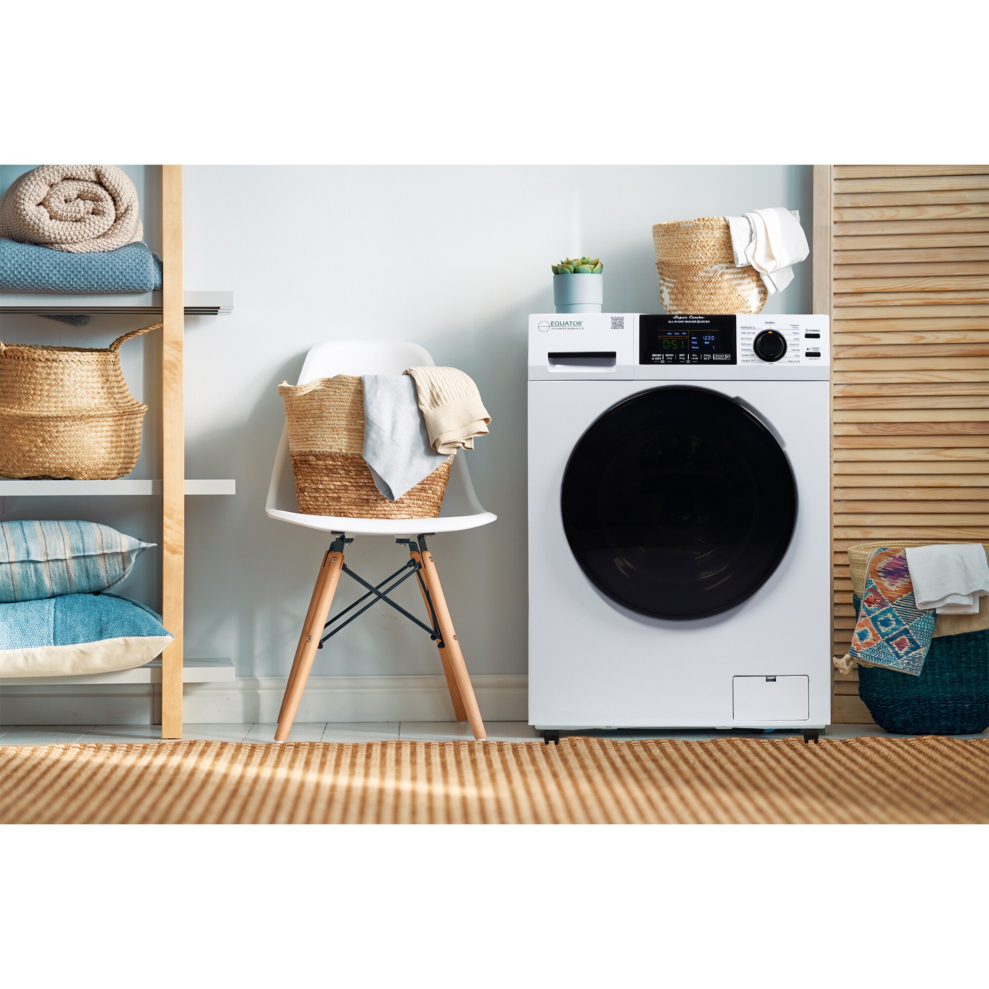 Combo de lavadora y secadora todo en uno de capacidad de 1.62 pies cúbicos, color blanco y ventilado de Equator Advanced Appliances 4600 W + PBK 1070