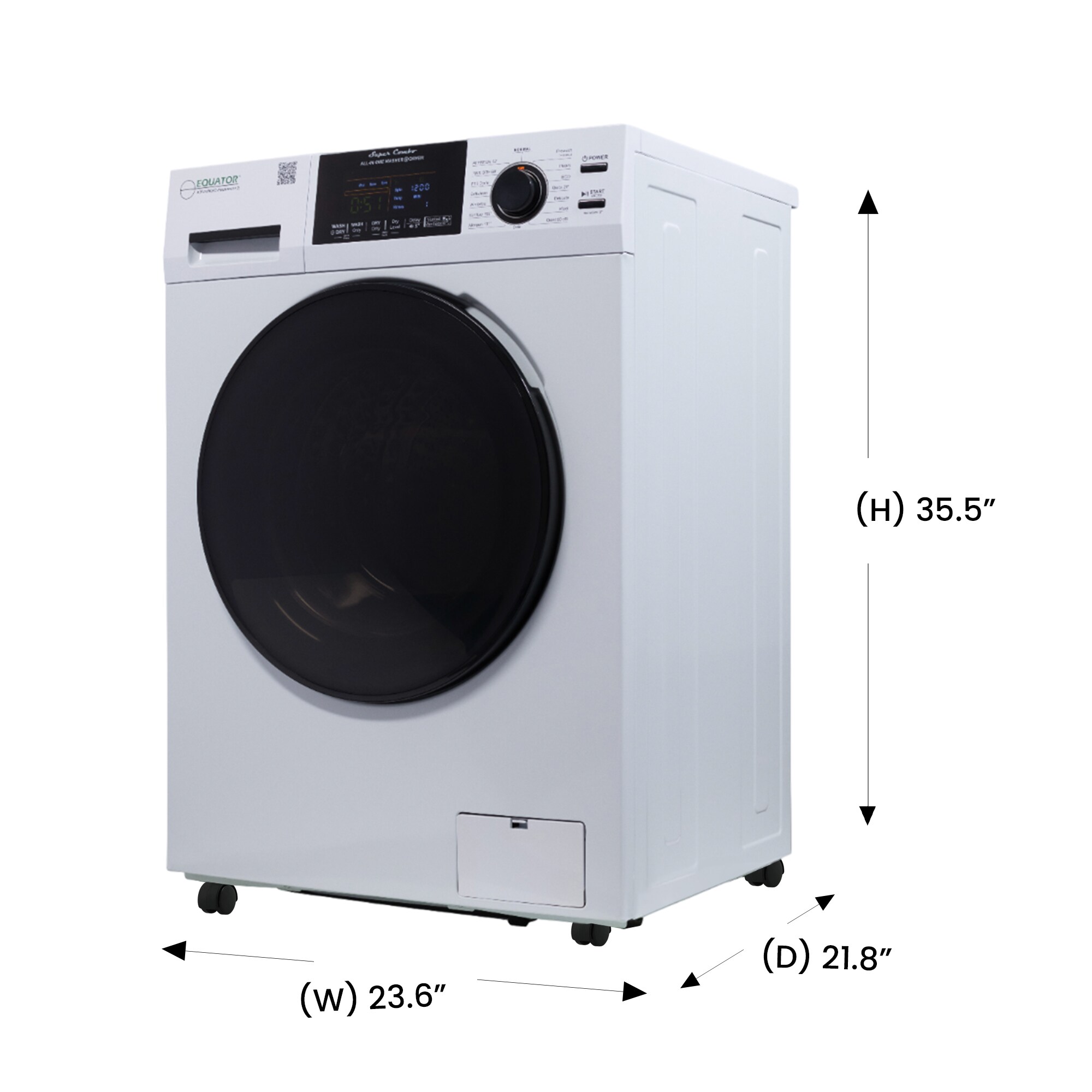 Combo de lavadora y secadora todo en uno de capacidad de 1.62 pies cúbicos, color blanco y ventilado de Equator Advanced Appliances 4600 W + PBK 1070