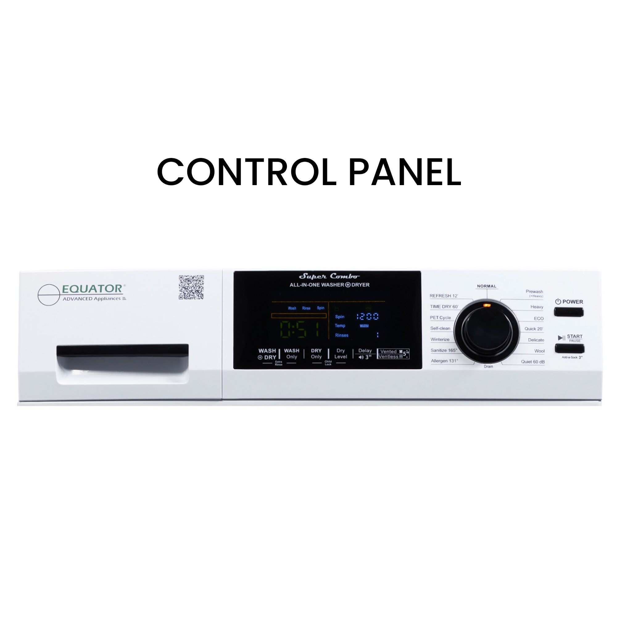 Combo de lavadora y secadora todo en uno de capacidad de 1.62 pies cúbicos, color blanco y ventilado de Equator Advanced Appliances 4600 W + PBK 1070