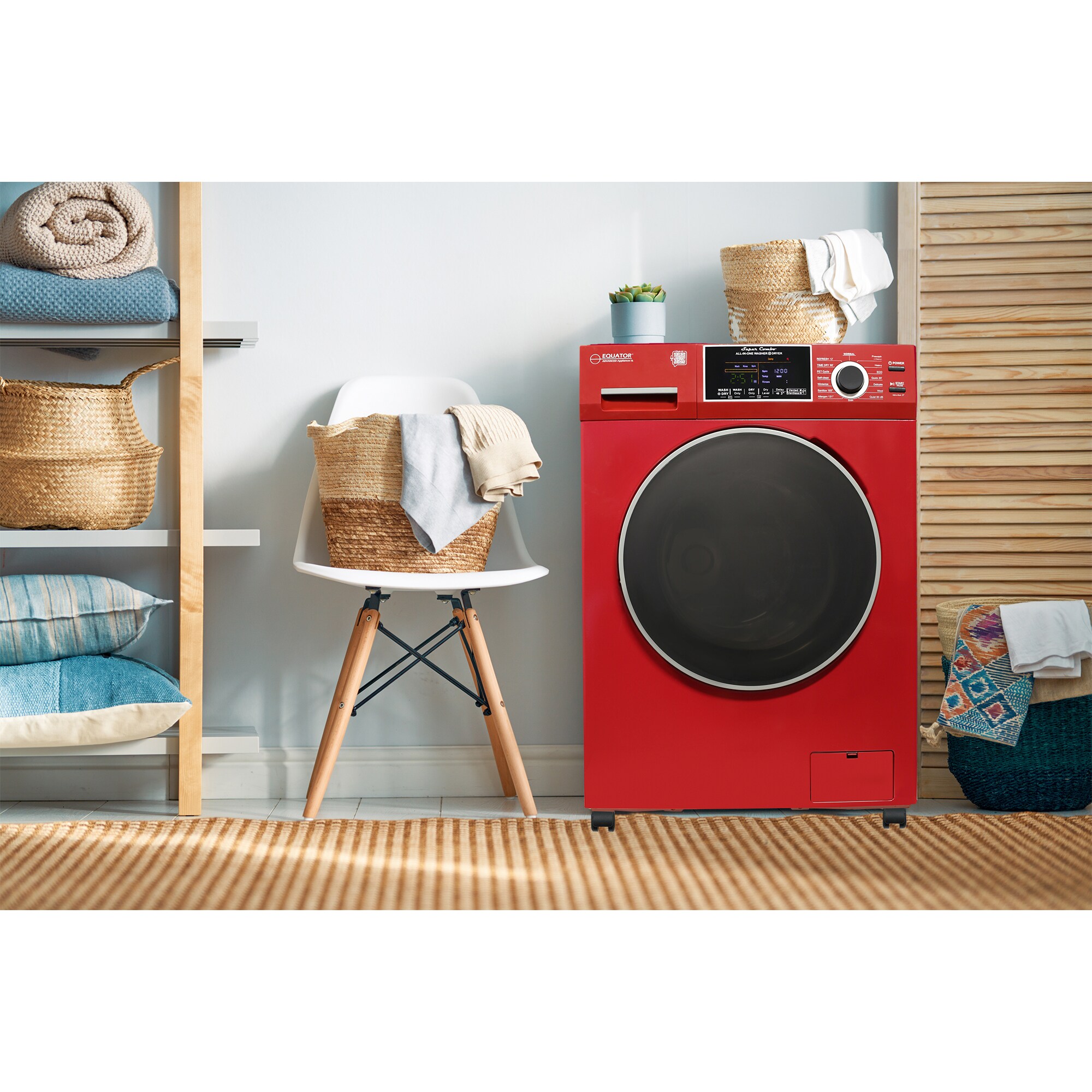 Lavadora Secadora Todo en Uno con capacidad de 1.62 pies cúbicos en color vino tinto de Equator Advanced Appliances.