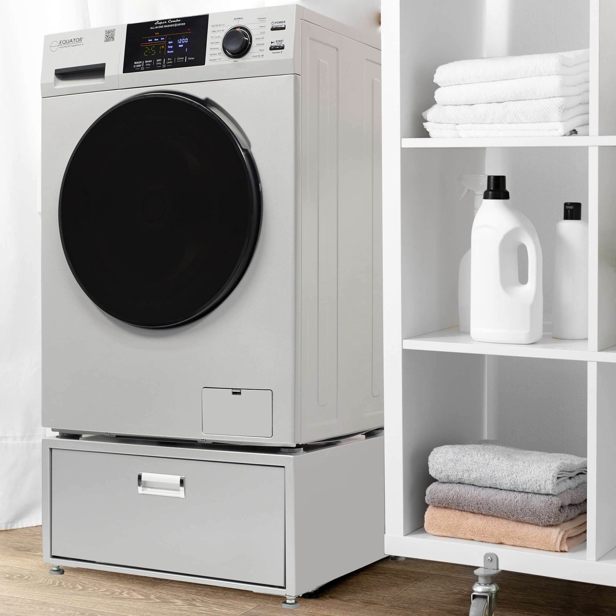 Lavadora-secadora todo en uno sin ventilación color plata Equator Advanced Appliances con capacidad de 1.62 pies cúbicos EZ 4700 S + PDL 4455.