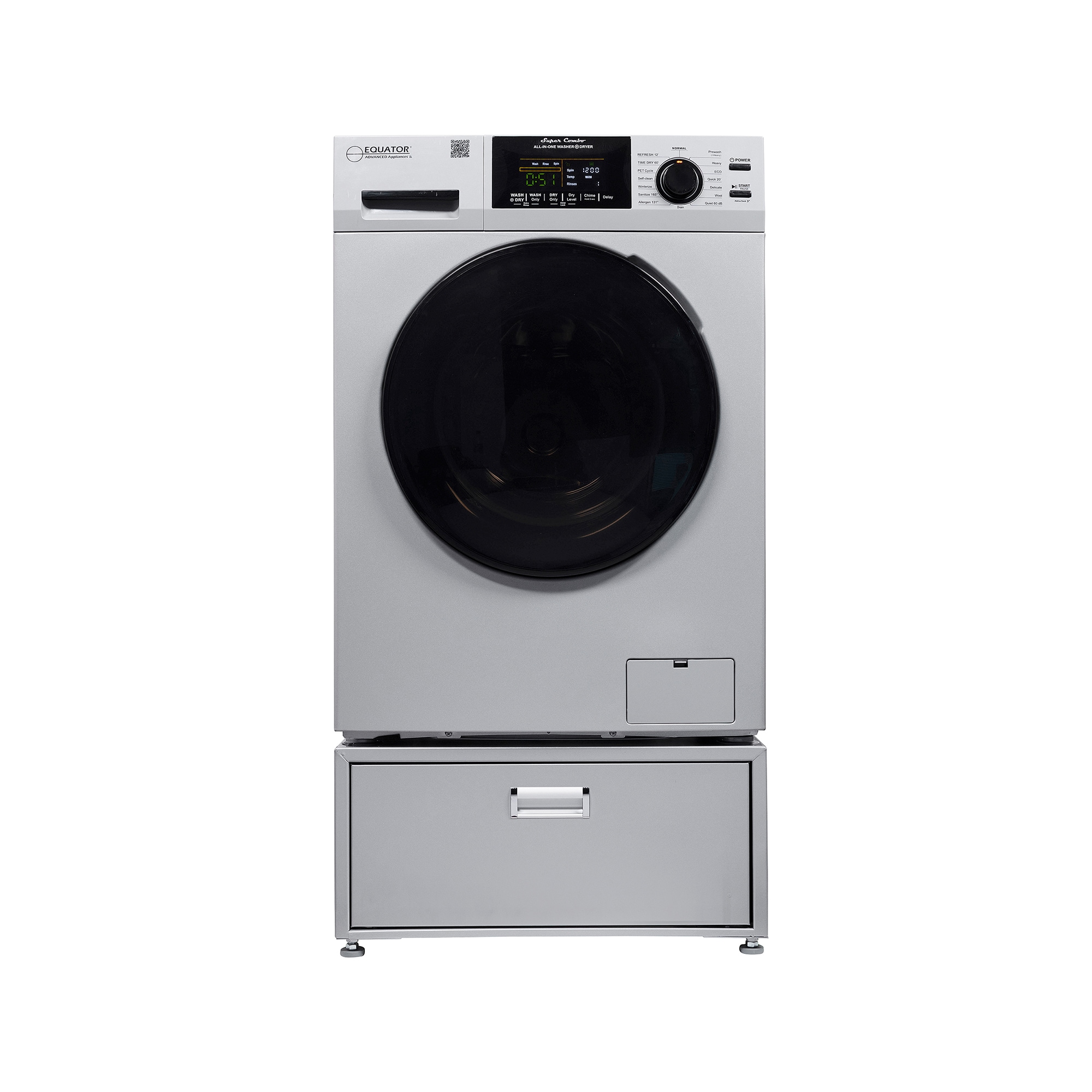 Lavadora-secadora todo en uno sin ventilación color plata Equator Advanced Appliances con capacidad de 1.62 pies cúbicos EZ 4700 S + PDL 4455.