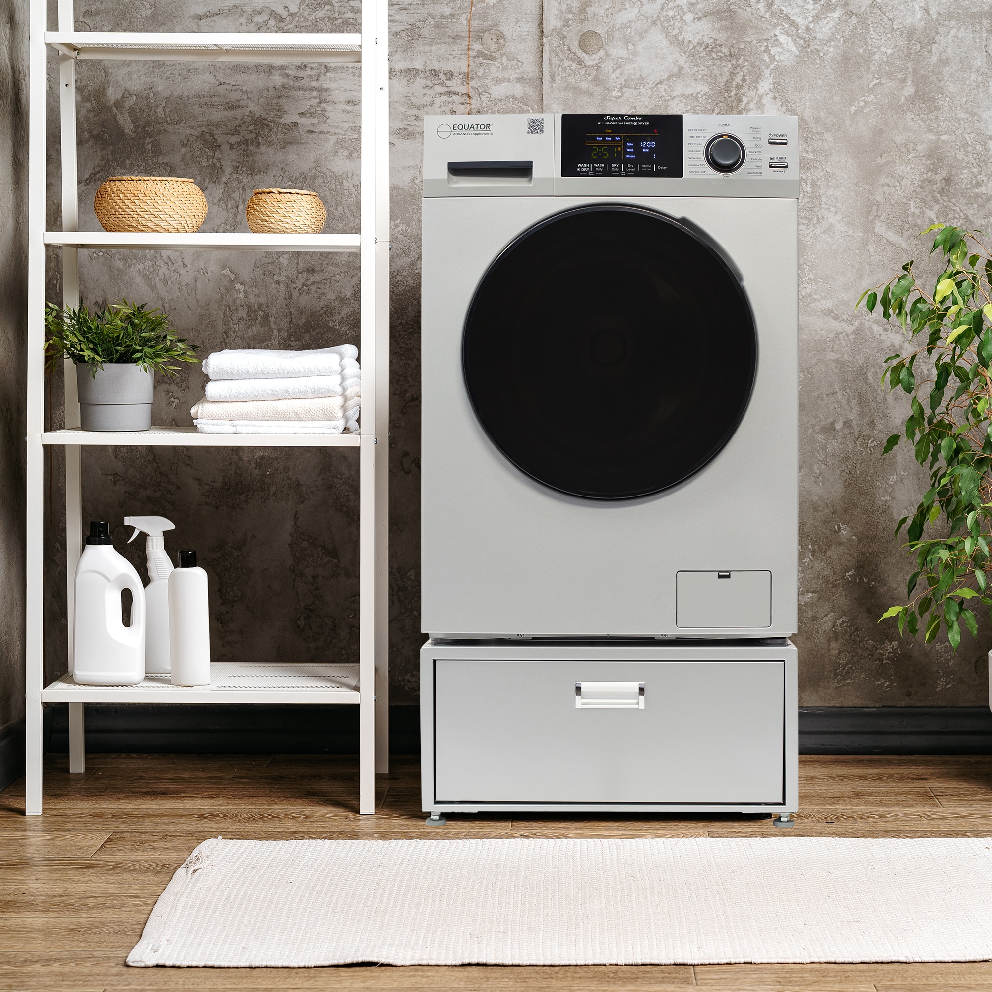 Lavadora-secadora todo en uno sin ventilación color plata Equator Advanced Appliances con capacidad de 1.62 pies cúbicos EZ 4700 S + PDL 4455.