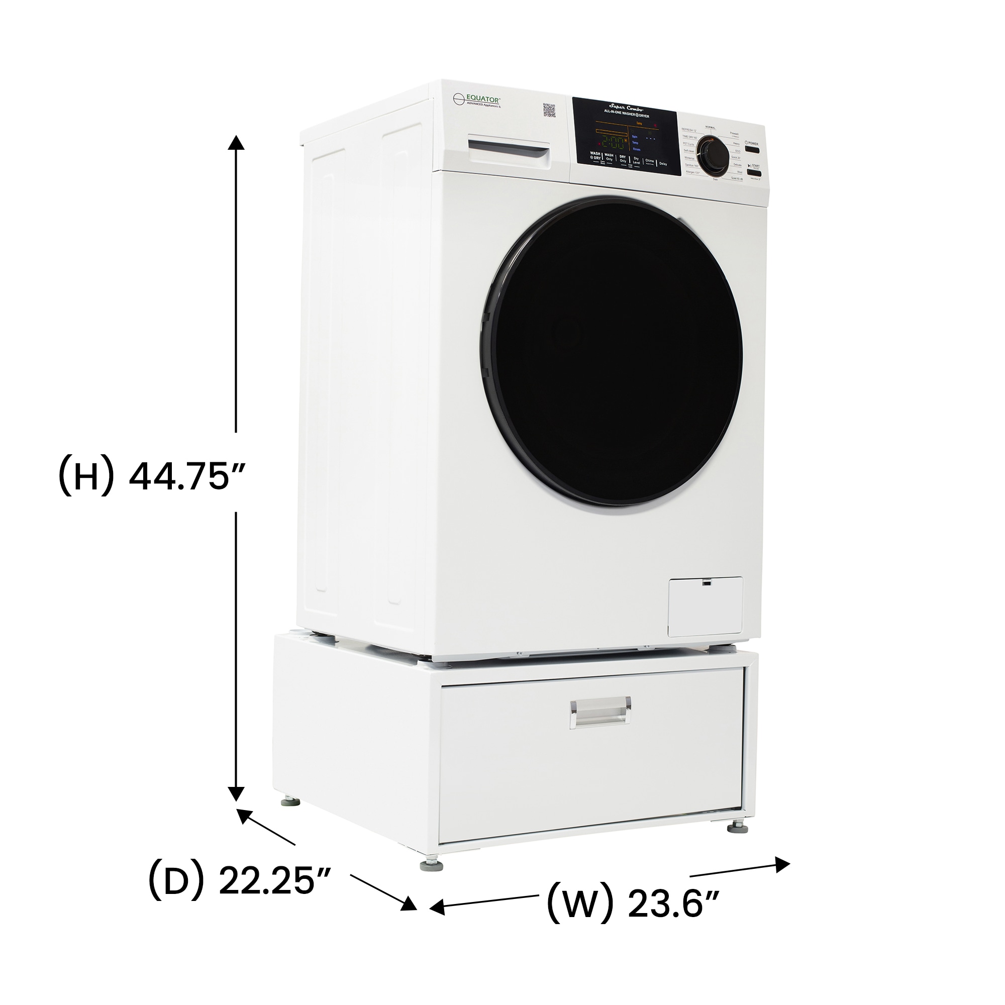 Lavadora Secadora Todo En Uno sin ventilación Blanca de Capacidad 1.62 pies cúbicos de Equator Advanced Appliances EZ 4700 W + PDL 4455