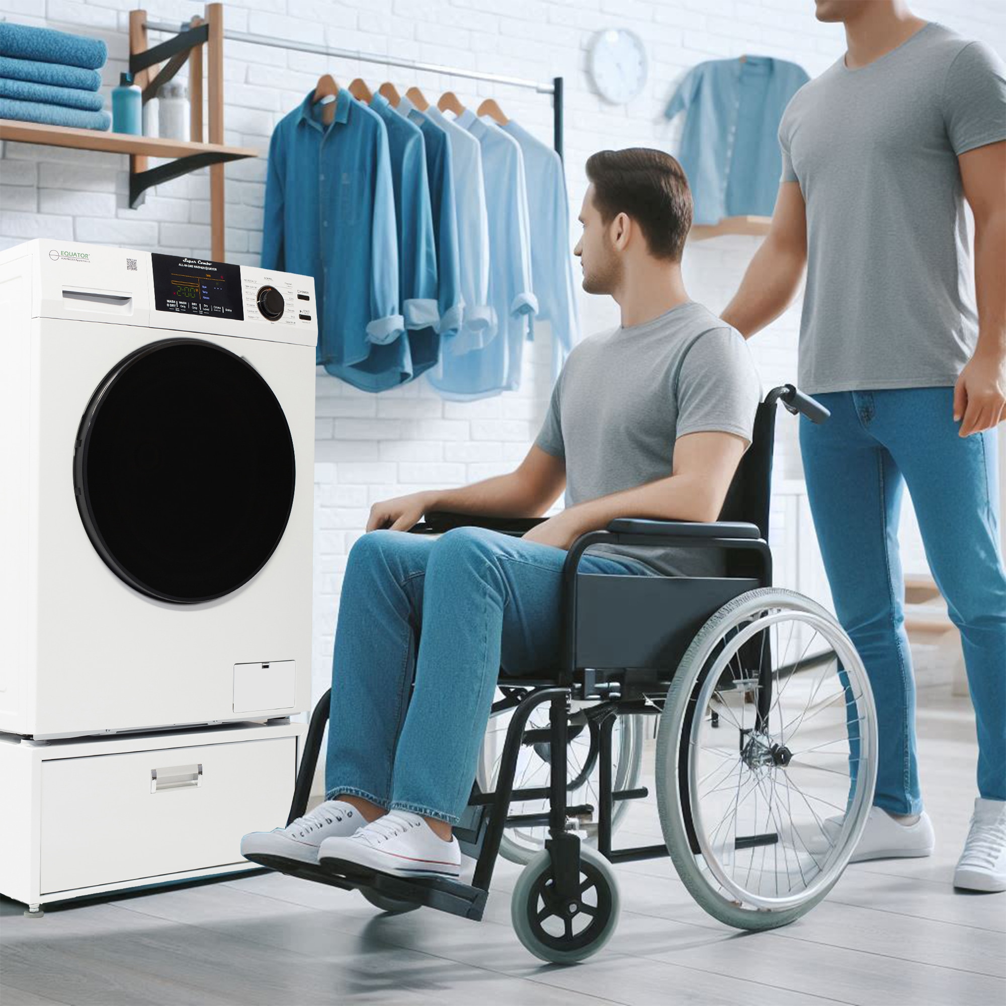 Lavadora Secadora Todo En Uno sin ventilación Blanca de Capacidad 1.62 pies cúbicos de Equator Advanced Appliances EZ 4700 W + PDL 4455