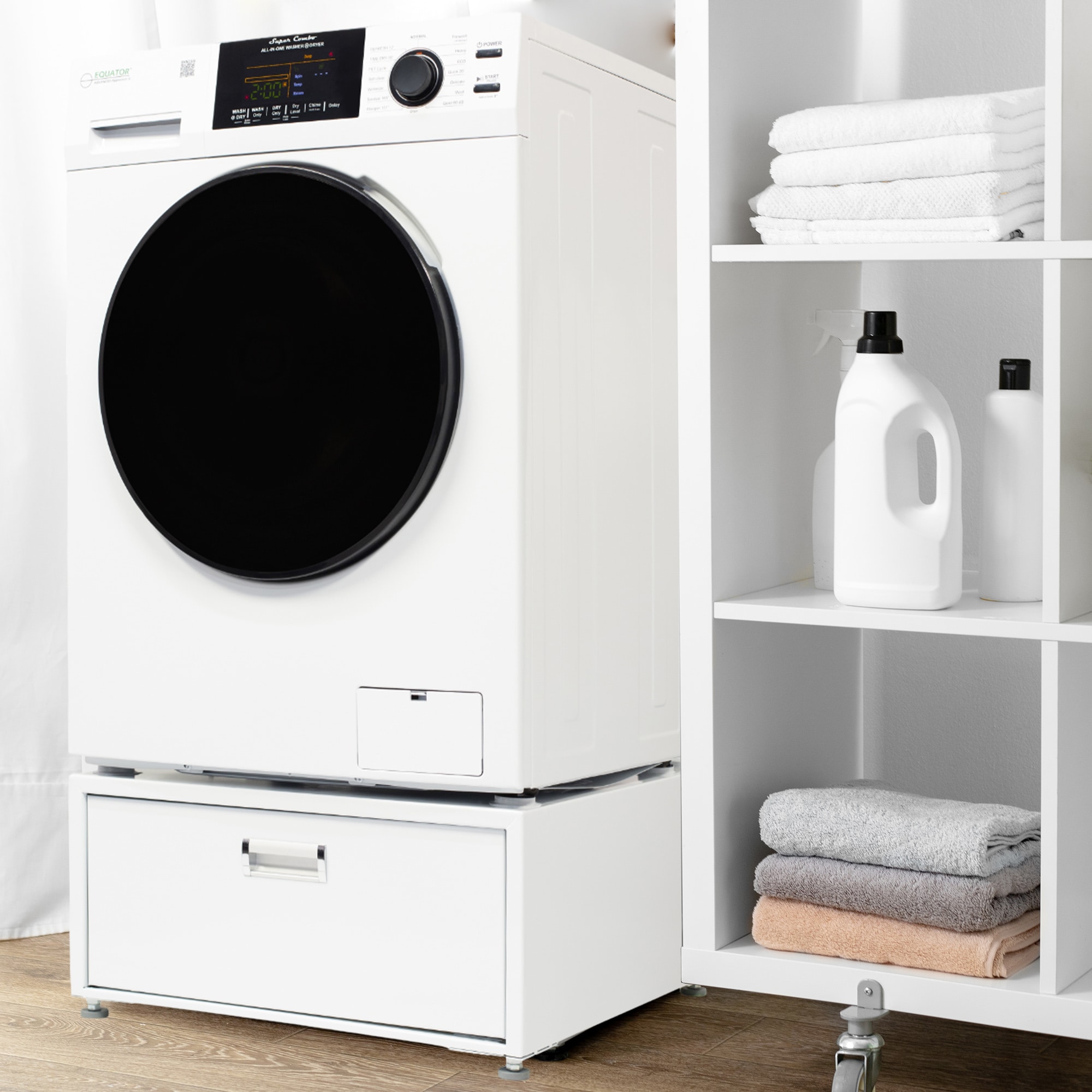 Lavadora Secadora Todo En Uno sin ventilación Blanca de Capacidad 1.62 pies cúbicos de Equator Advanced Appliances EZ 4700 W + PDL 4455