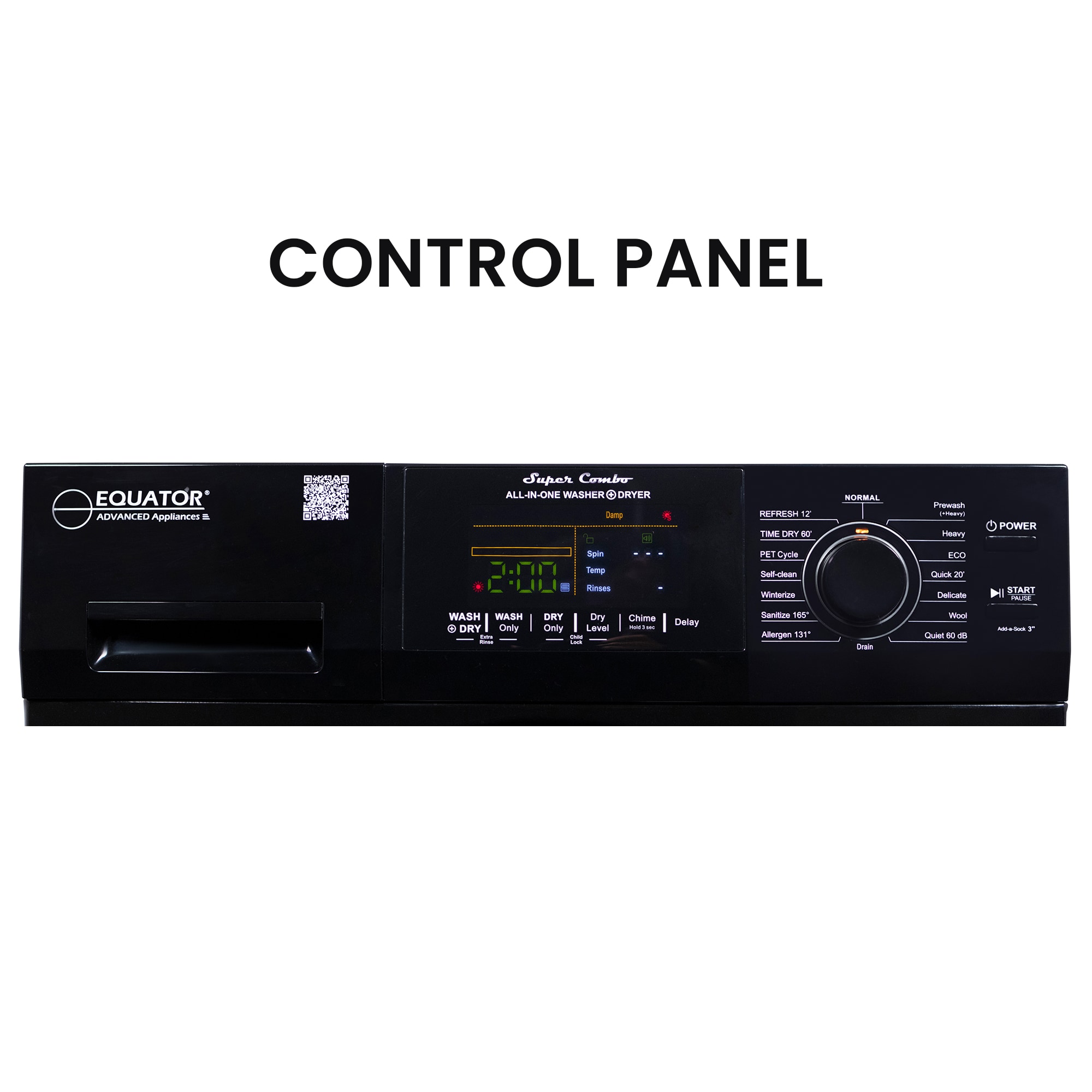 Combo de lavadora secadora todo en uno de capacidad de 1.62 pies cúbicos en color negro con ventilación avanzada Equator EZ 4600 B + PDL 4455