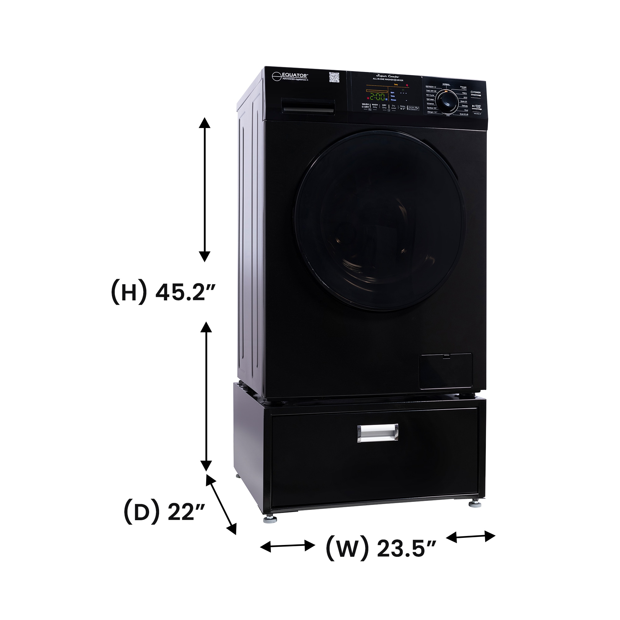 Combo de lavadora secadora todo en uno de capacidad de 1.62 pies cúbicos en color negro con ventilación avanzada Equator EZ 4600 B + PDL 4455