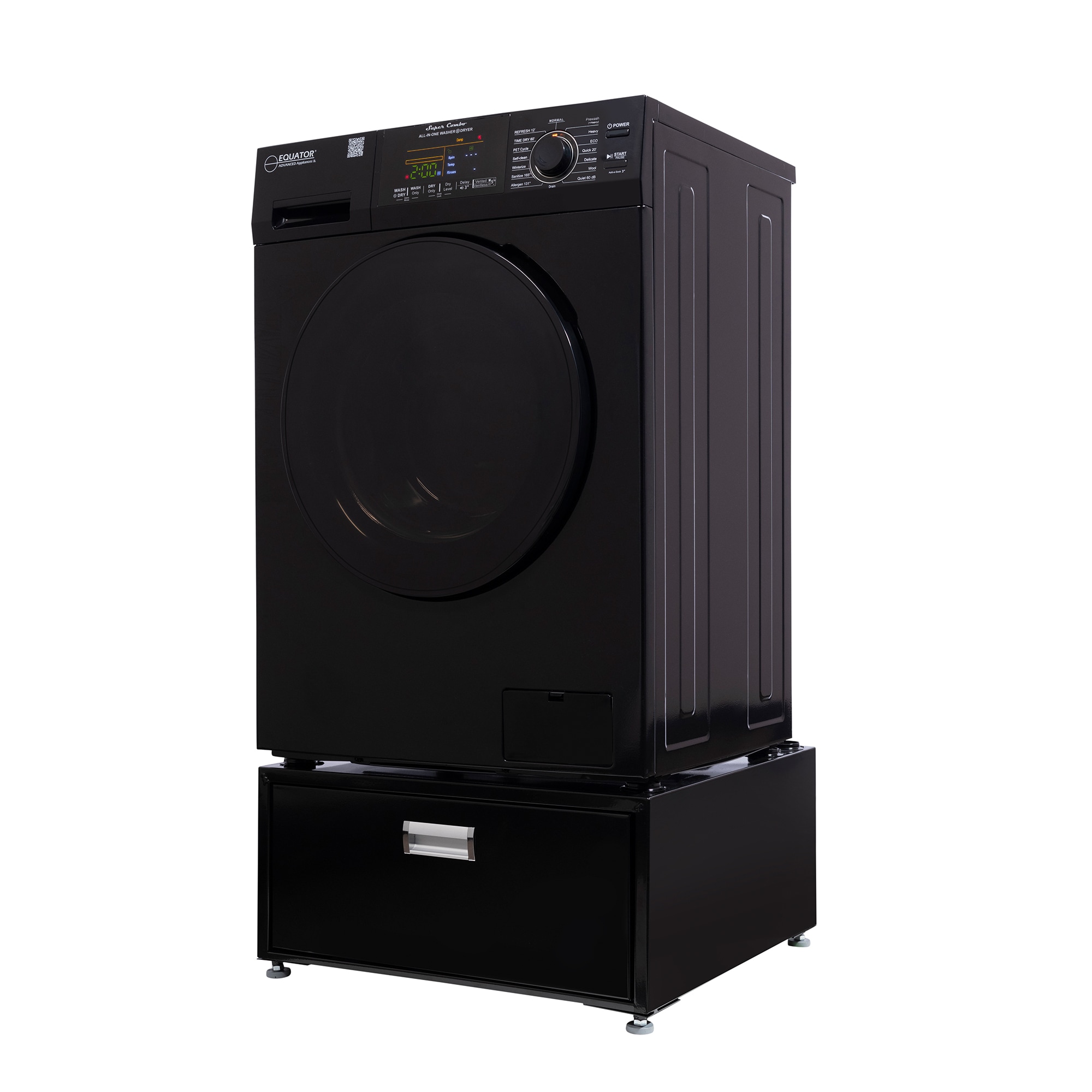 Combo de lavadora secadora todo en uno de capacidad de 1.62 pies cúbicos en color negro con ventilación avanzada Equator EZ 4600 B + PDL 4455