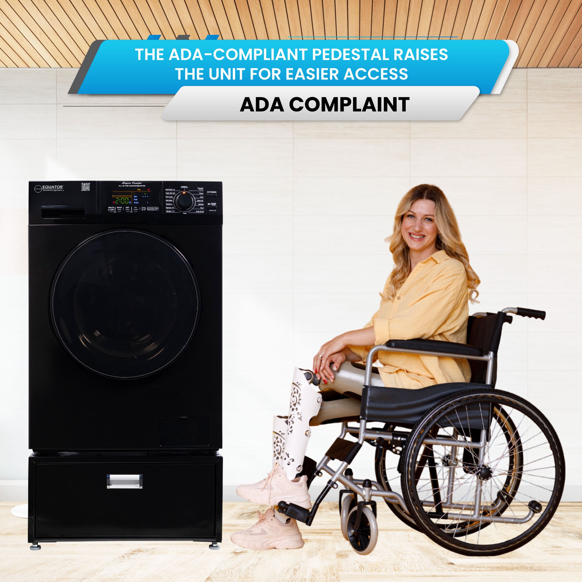 Combo de lavadora secadora todo en uno de capacidad de 1.62 pies cúbicos en color negro con ventilación avanzada Equator EZ 4600 B + PDL 4455