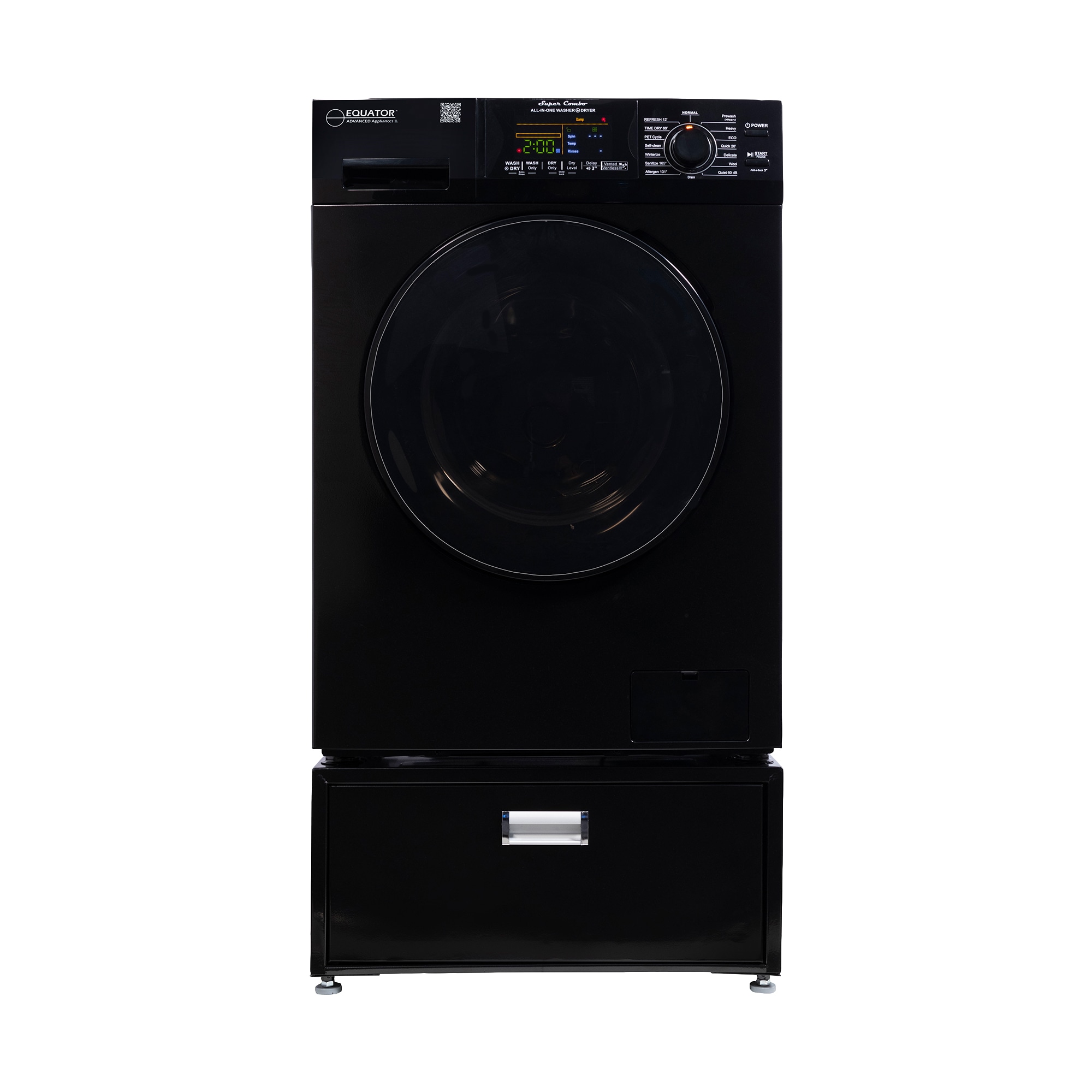 Combo de lavadora secadora todo en uno de capacidad de 1.62 pies cúbicos en color negro con ventilación avanzada Equator EZ 4600 B + PDL 4455