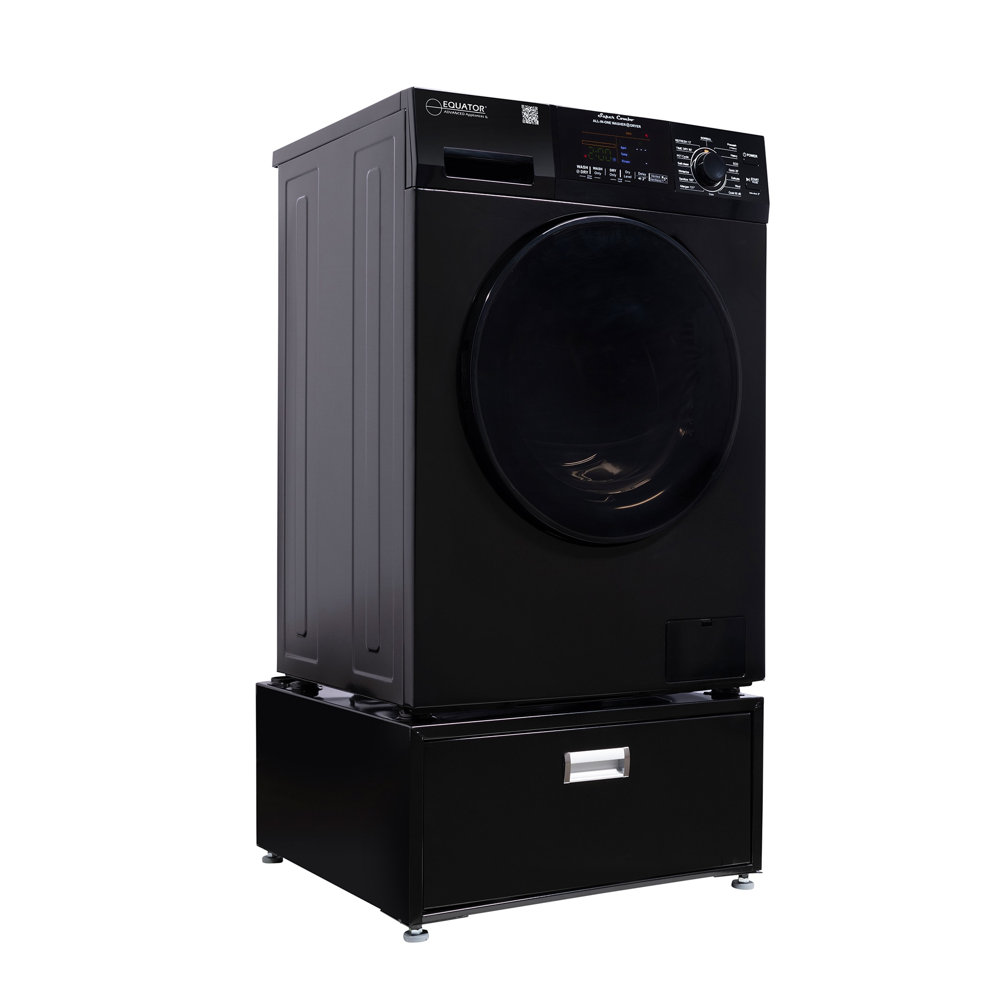 Combo de lavadora secadora todo en uno de capacidad de 1.62 pies cúbicos en color negro con ventilación avanzada Equator EZ 4600 B + PDL 4455