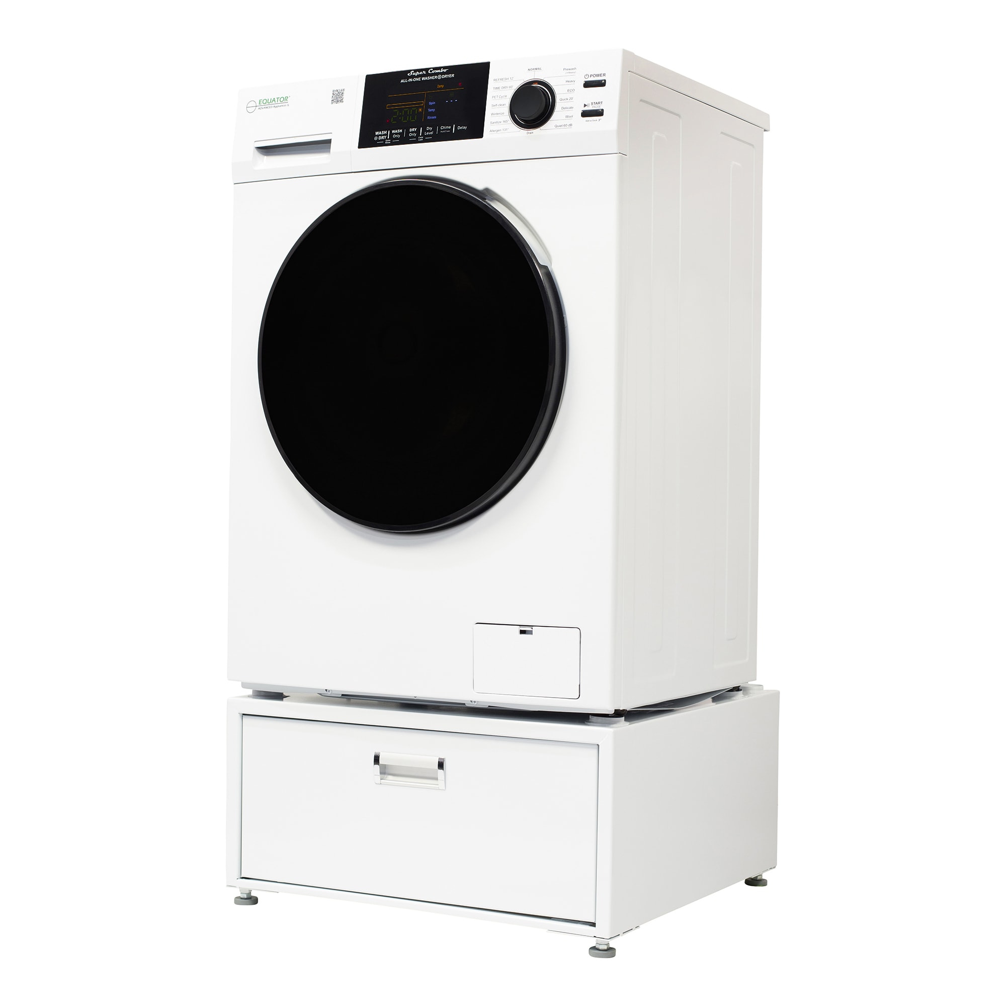 Combo Lavadora Secadora Todo en Uno Blanco con Ventilación de 1.62 pies cúbicos de Capacidad de Equator Advanced Appliances EZ 4800 W + PDL 4455