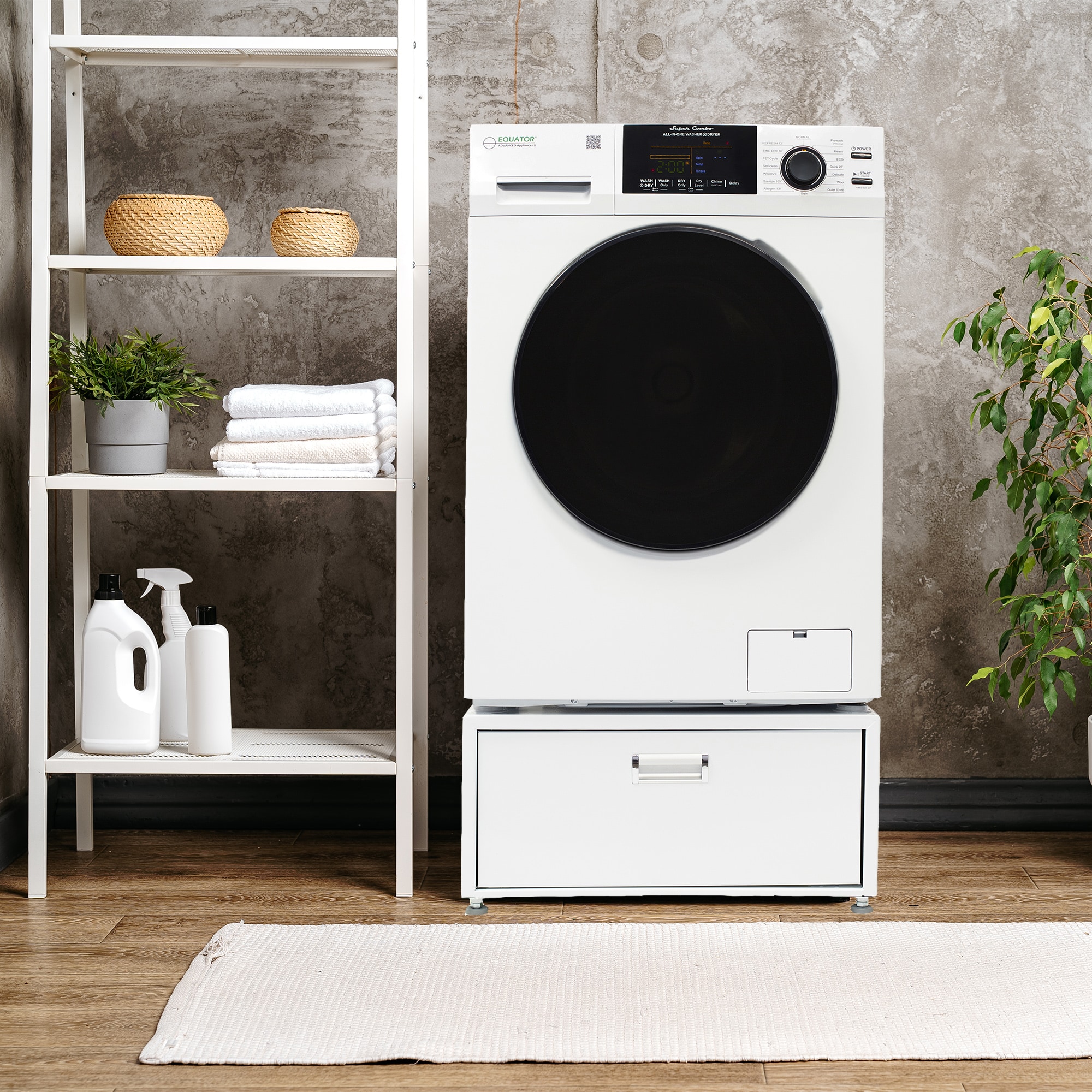 Combo Lavadora Secadora Todo en Uno Blanco con Ventilación de 1.62 pies cúbicos de Capacidad de Equator Advanced Appliances EZ 4800 W + PDL 4455