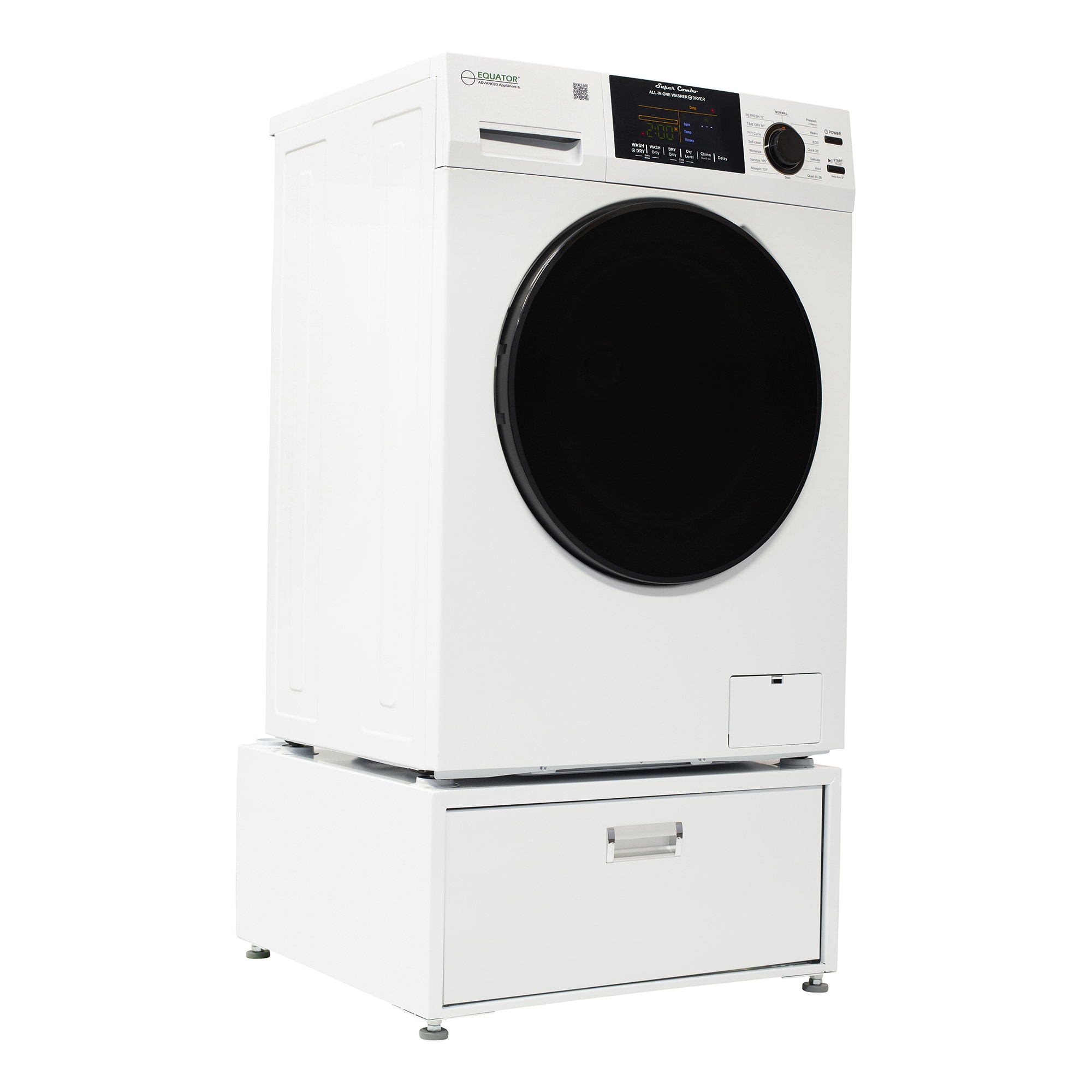 Combo Lavadora Secadora Todo en Uno Blanco con Ventilación de 1.62 pies cúbicos de Capacidad de Equator Advanced Appliances EZ 4800 W + PDL 4455