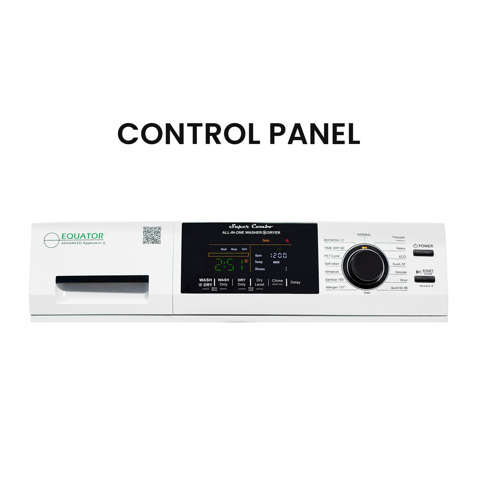 Combo Lavadora Secadora Todo en Uno Blanco con Ventilación de 1.62 pies cúbicos de Capacidad de Equator Advanced Appliances EZ 4800 W + PDL 4455