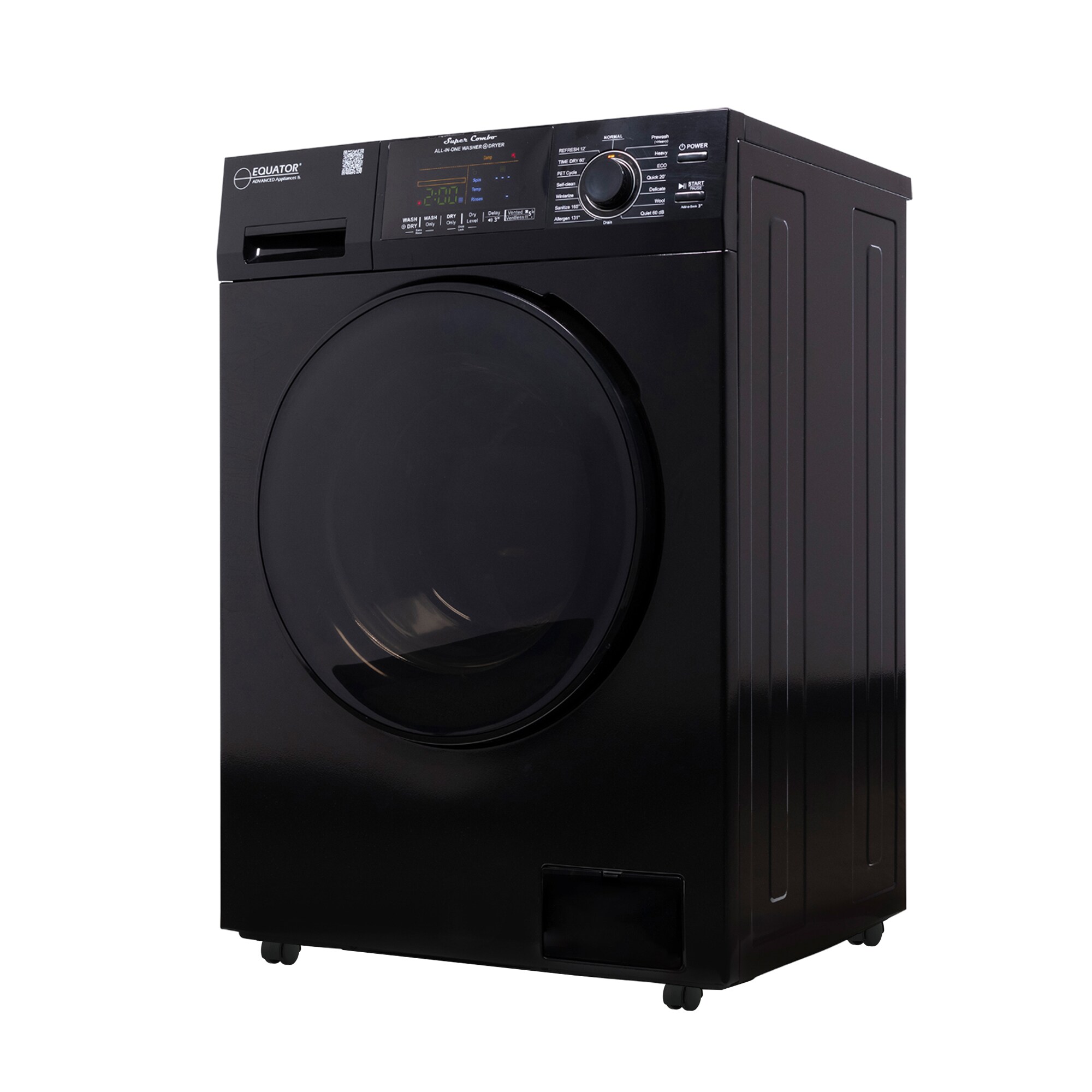 Combo de lavadora secadora todo en uno de capacidad de 1.62 pies cúbicos en color negro con ventilación Equator Advanced Appliances 4600 B + PBK 1070
