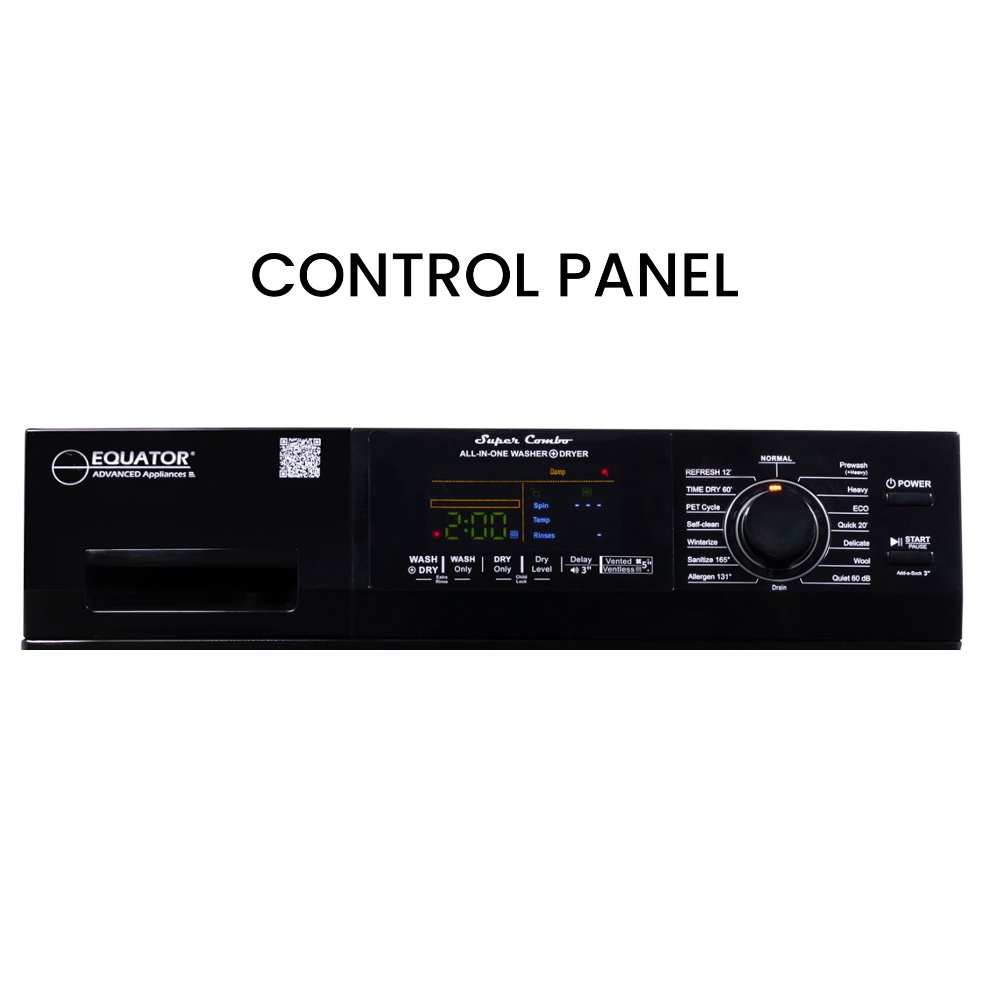 Combo de lavadora secadora todo en uno de capacidad de 1.62 pies cúbicos en color negro con ventilación Equator Advanced Appliances 4600 B + PBK 1070
