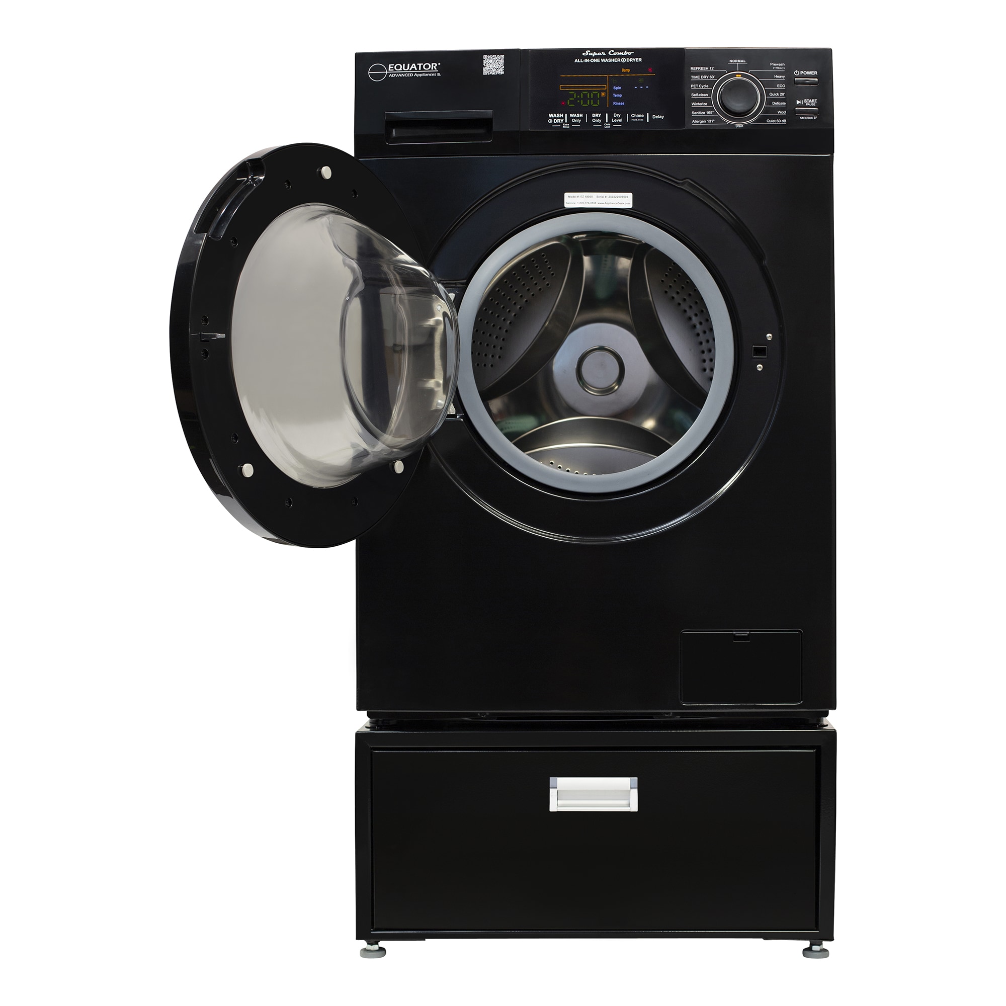 Combo de Lavadora y Secadora Todo en Uno sin Ventilación de 1.62 pies cúbicos de Capacidad en Color Negro de Equator Advanced Appliances EZ 4700 B + PDL 4455