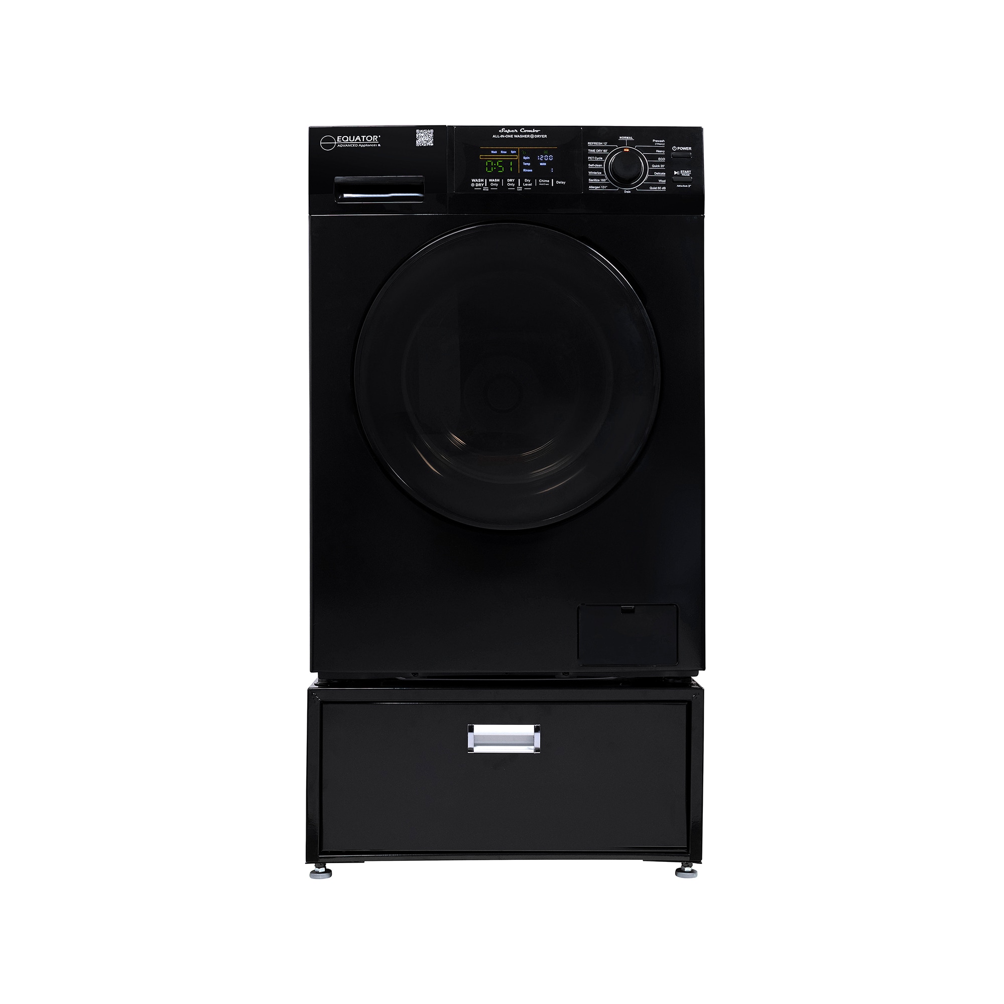 Combo de Lavadora y Secadora Todo en Uno sin Ventilación de 1.62 pies cúbicos de Capacidad en Color Negro de Equator Advanced Appliances EZ 4700 B + PDL 4455