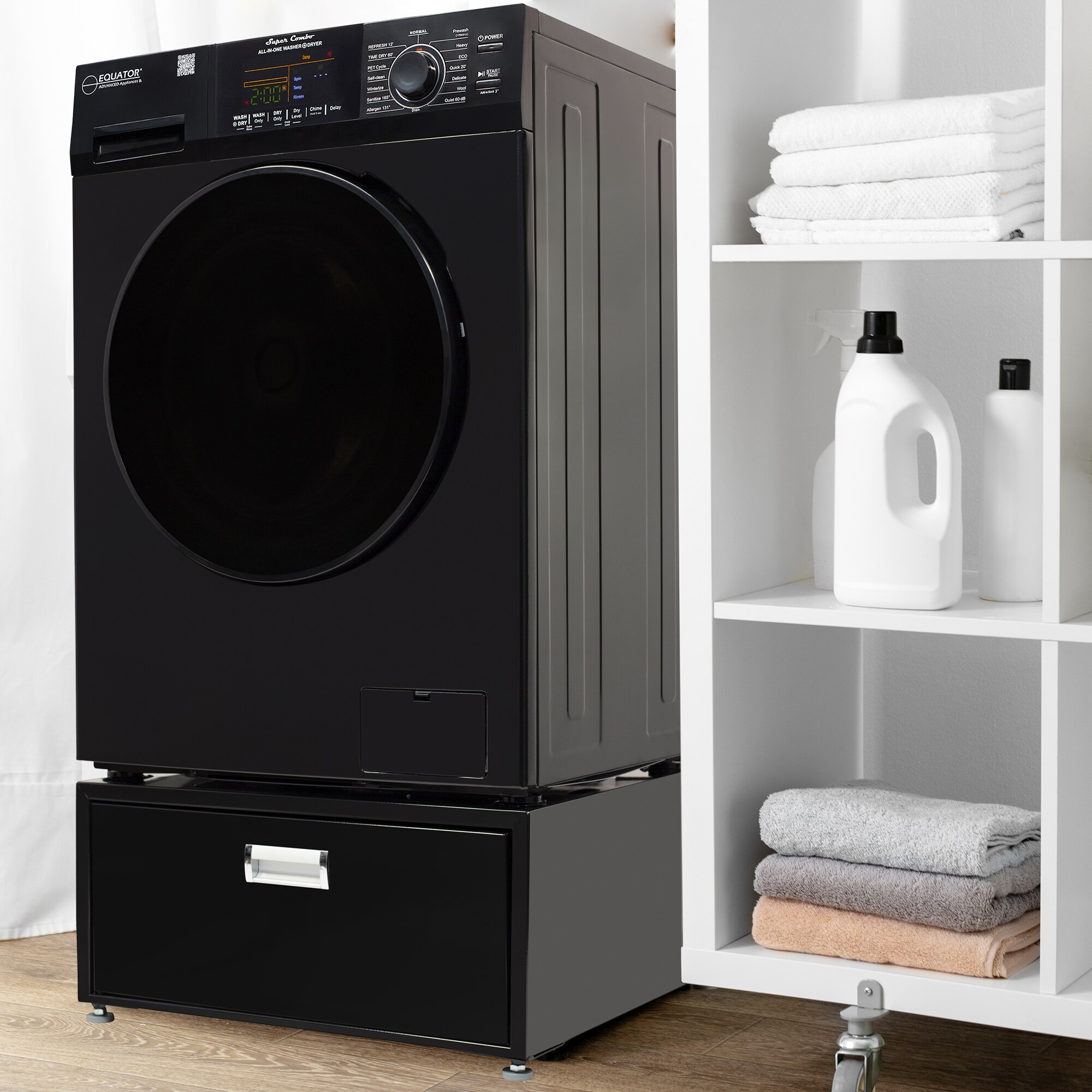Combo Lavadora Secadora Vented Todo en Uno de Color Negro con Capacidad de 1.62 pies cúbicos de Equator Advanced Appliances EZ 4800 B + PDL 4455