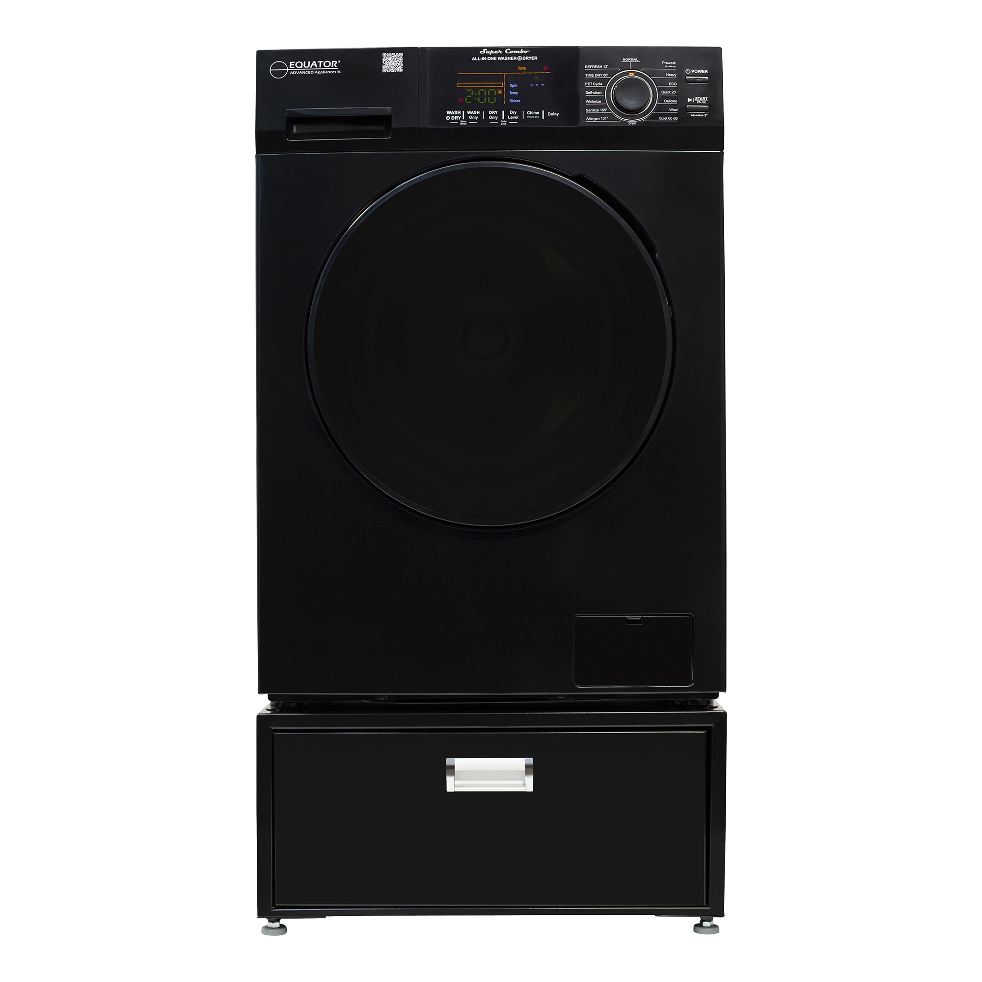 Combo Lavadora Secadora Vented Todo en Uno de Color Negro con Capacidad de 1.62 pies cúbicos de Equator Advanced Appliances EZ 4800 B + PDL 4455