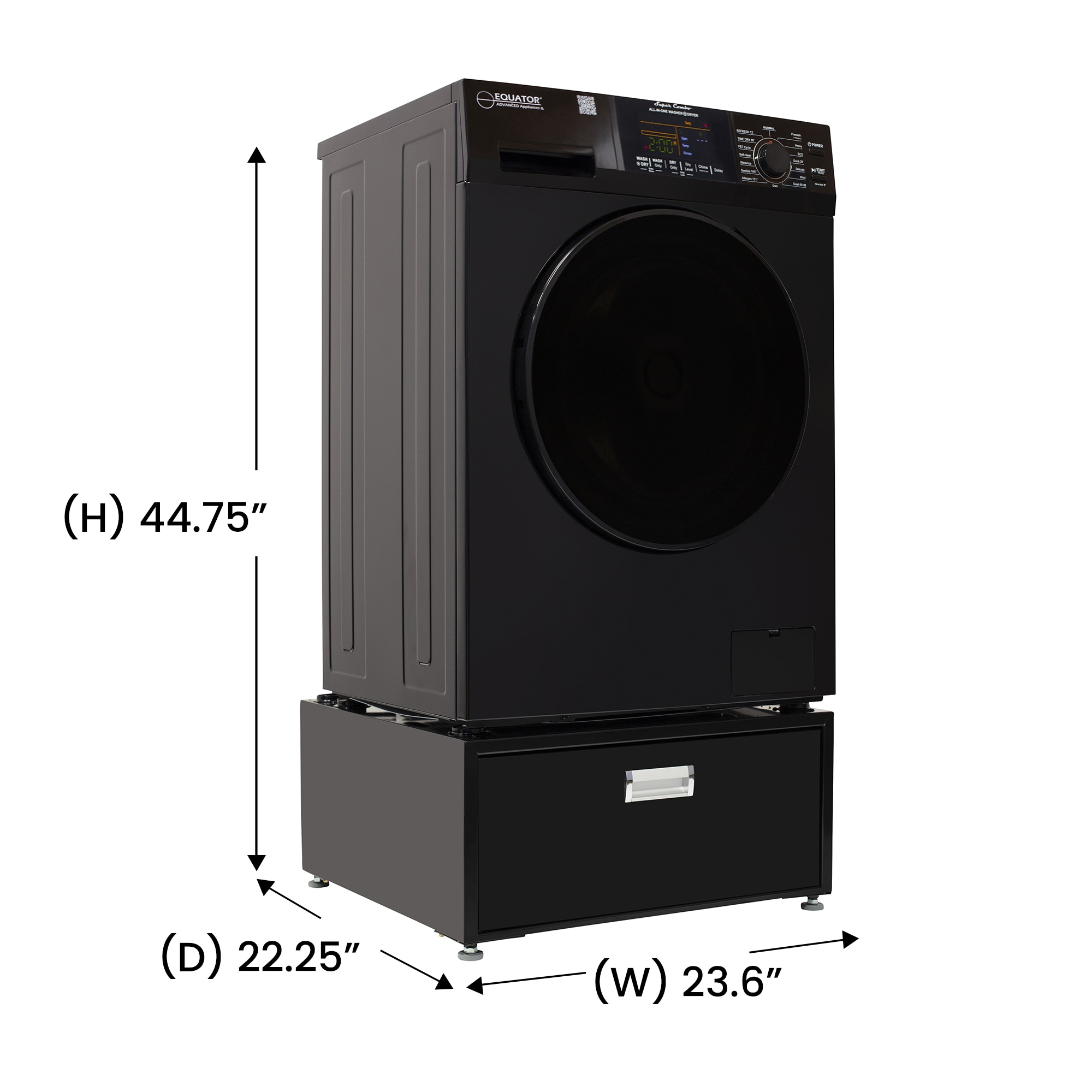 Combo Lavadora Secadora Vented Todo en Uno de Color Negro con Capacidad de 1.62 pies cúbicos de Equator Advanced Appliances EZ 4800 B + PDL 4455