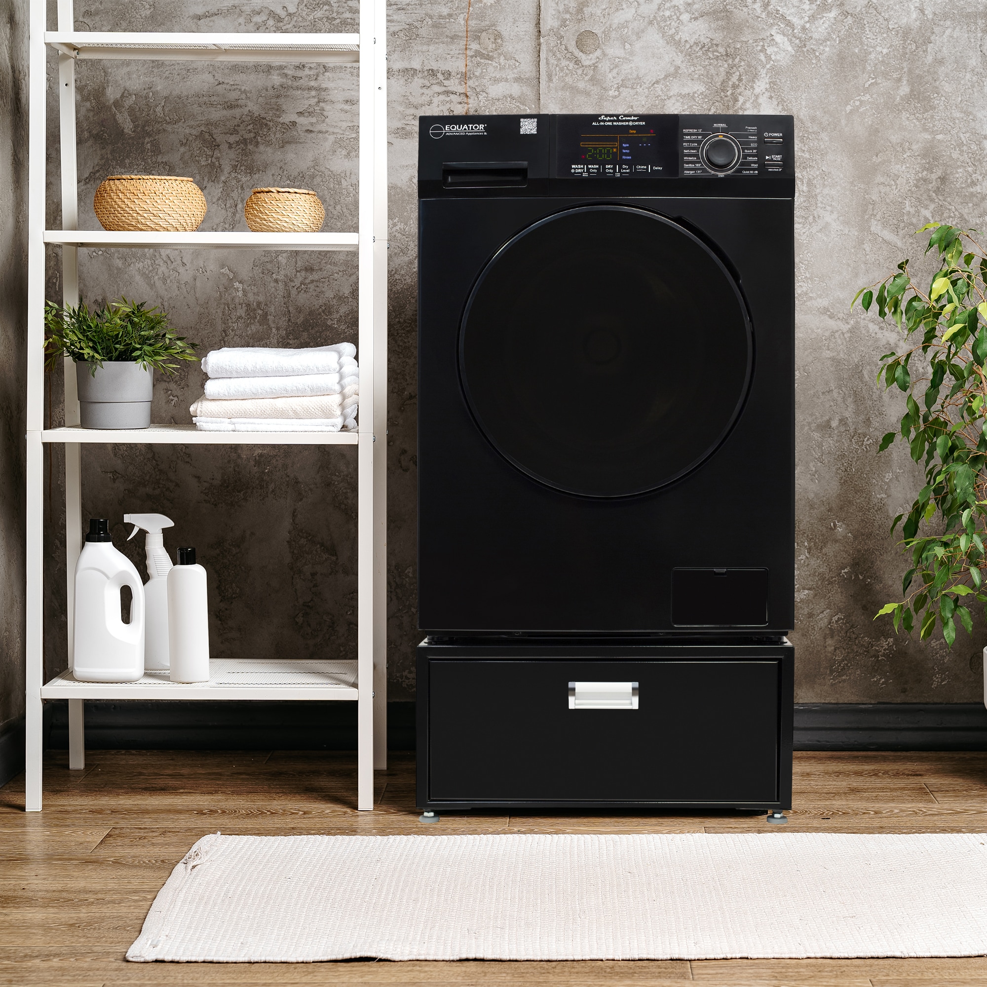 Combo Lavadora Secadora Vented Todo en Uno de Color Negro con Capacidad de 1.62 pies cúbicos de Equator Advanced Appliances EZ 4800 B + PDL 4455
