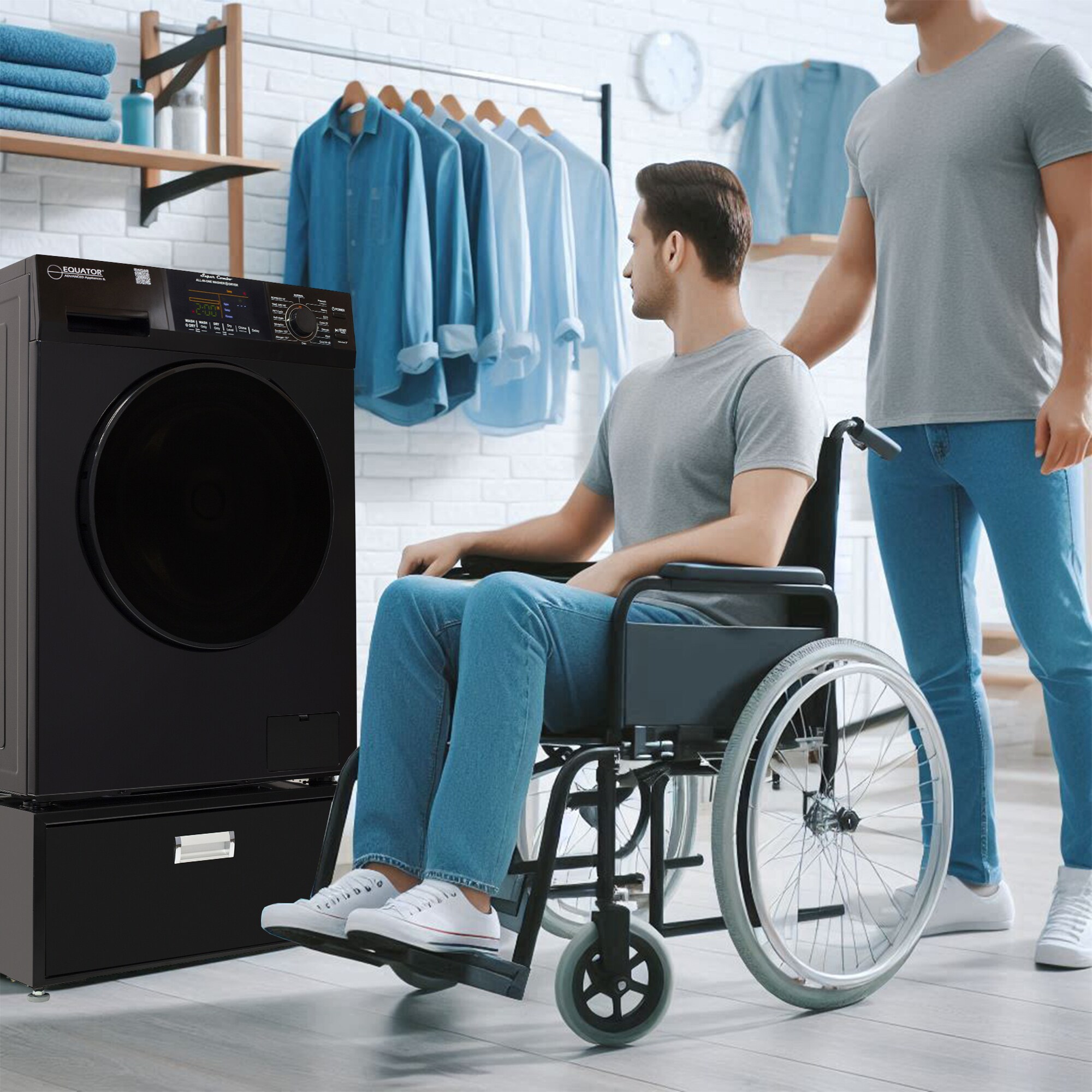 Combo Lavadora Secadora Vented Todo en Uno de Color Negro con Capacidad de 1.62 pies cúbicos de Equator Advanced Appliances EZ 4800 B + PDL 4455