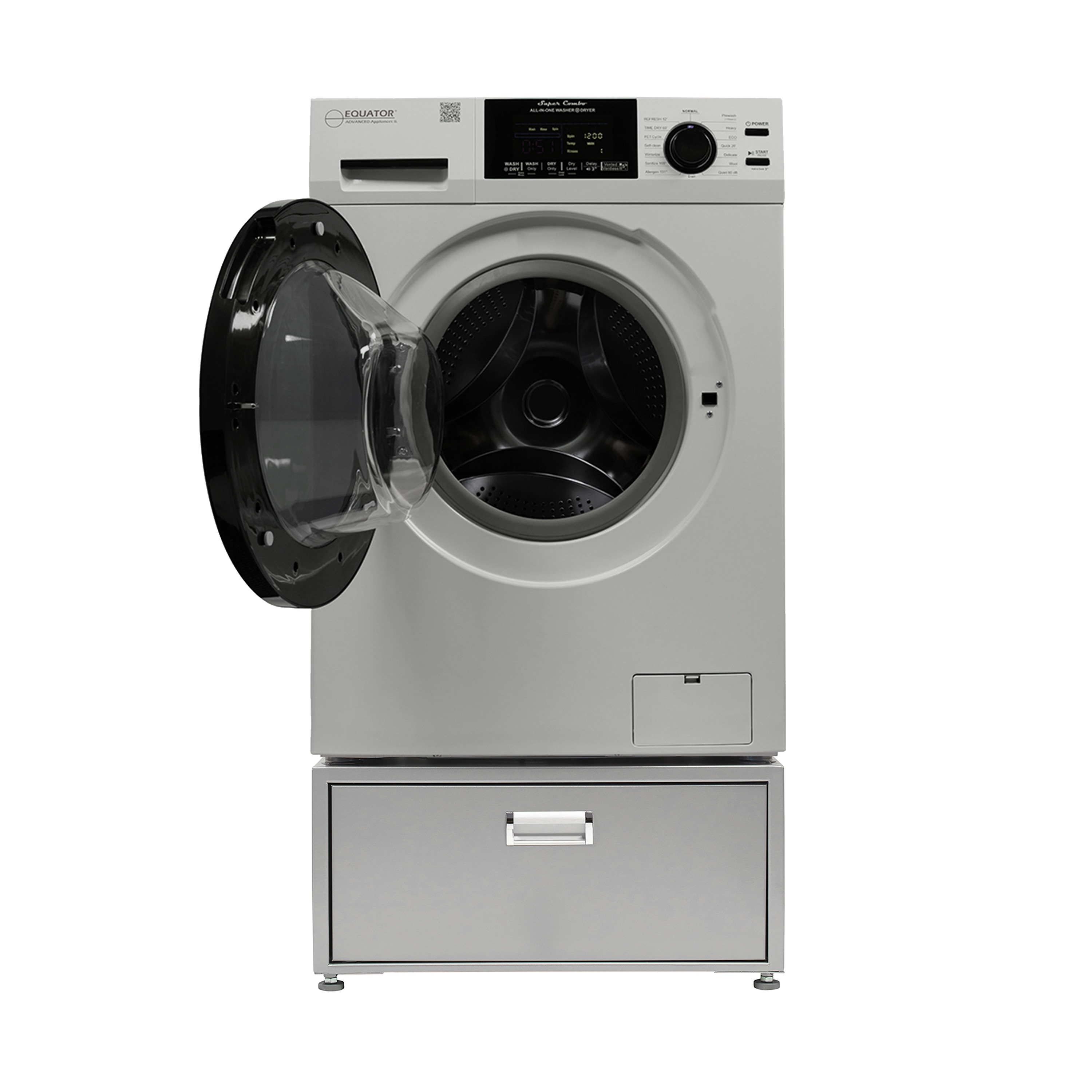 Combo Lavadora Secadora con Ventilación de 1.62 pies cúbicos y color plateado avanzado EQG 4600 S + PDL 4455