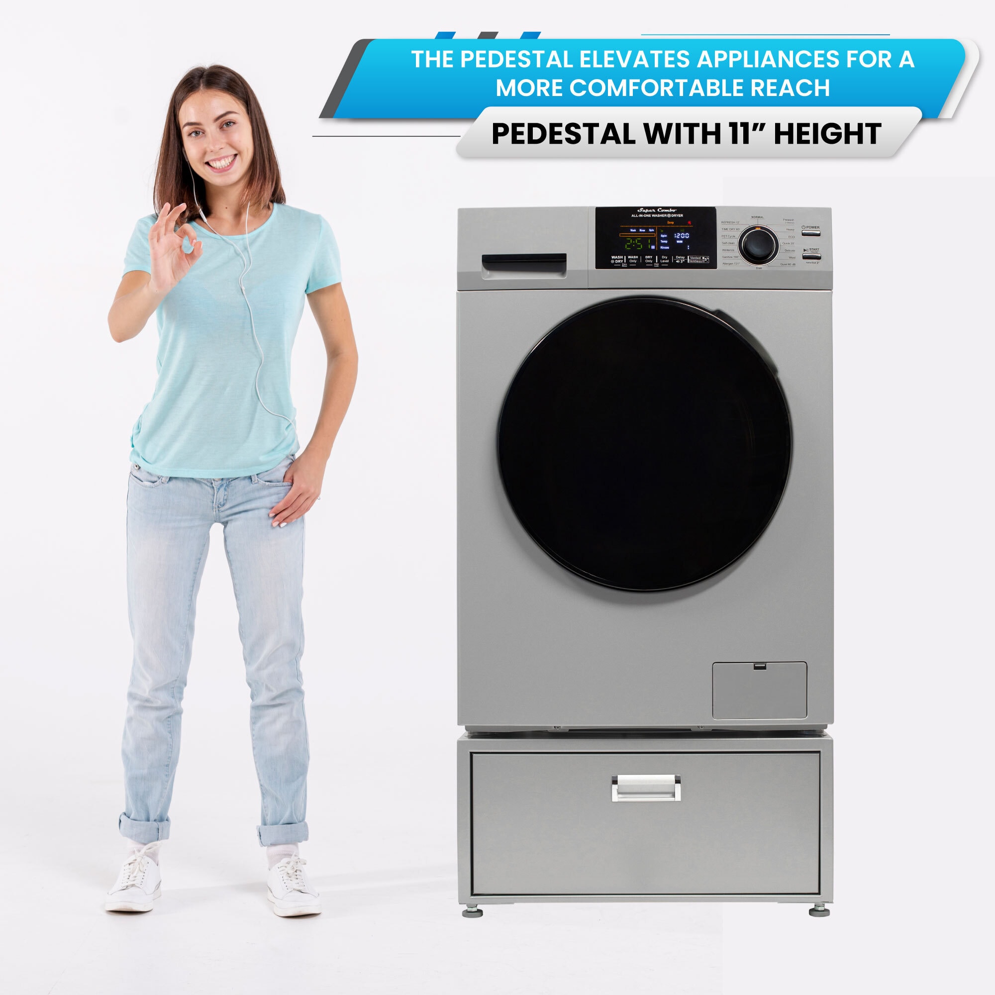 Combo Lavadora Secadora con Ventilación de 1.62 pies cúbicos y color plateado avanzado EQG 4600 S + PDL 4455