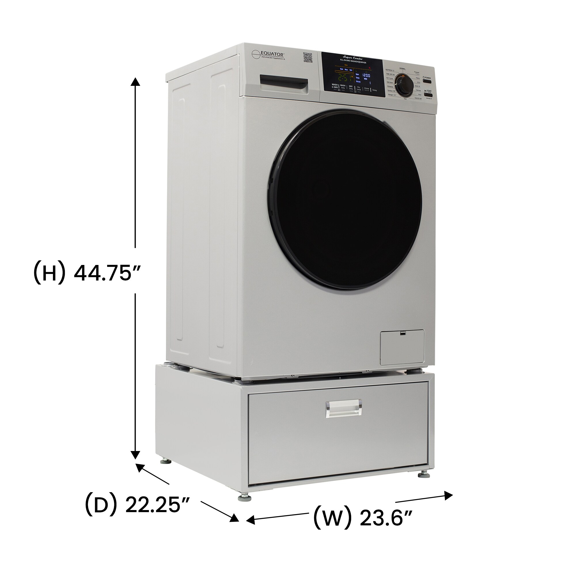 Combo Lavadora Secadora Todo en Uno de Capacidad de 1.62 pies cúbicos con ventilación color Plata Equator Advanced Appliances EZ 4800S + PDL 4455