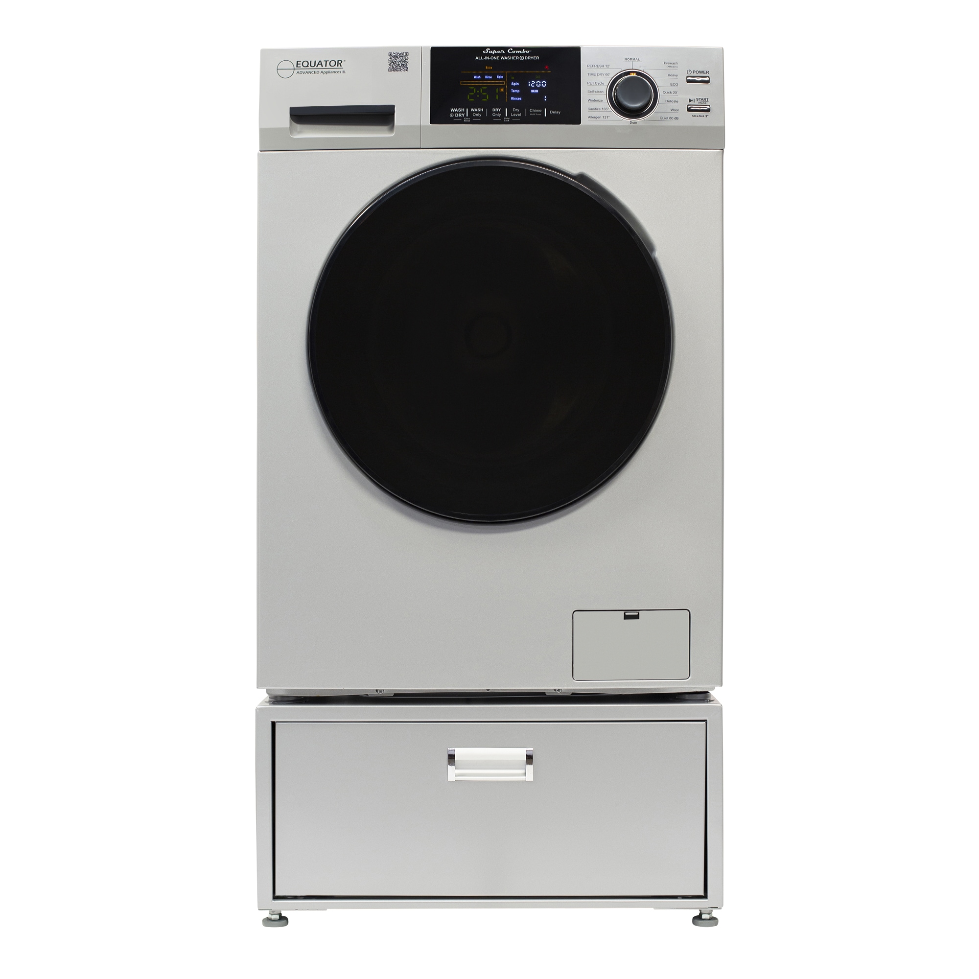 Combo Lavadora Secadora Todo en Uno de Capacidad de 1.62 pies cúbicos con ventilación color Plata Equator Advanced Appliances EZ 4800S + PDL 4455