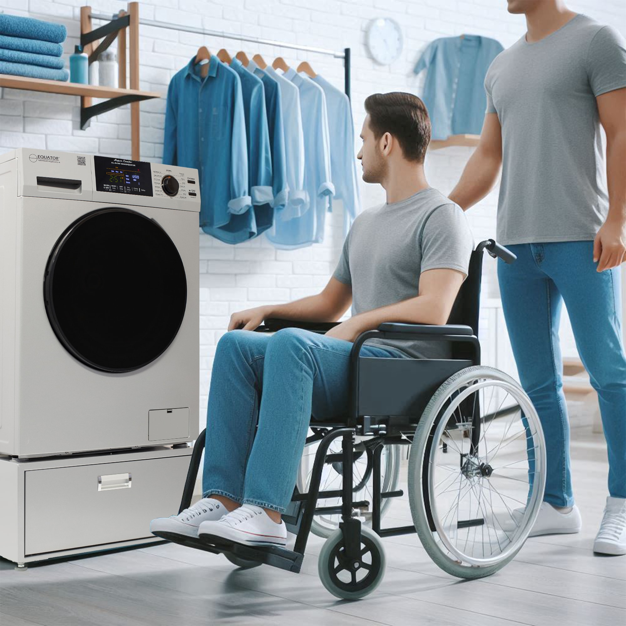 Combo Lavadora Secadora Todo en Uno de Capacidad de 1.62 pies cúbicos con ventilación color Plata Equator Advanced Appliances EZ 4800S + PDL 4455