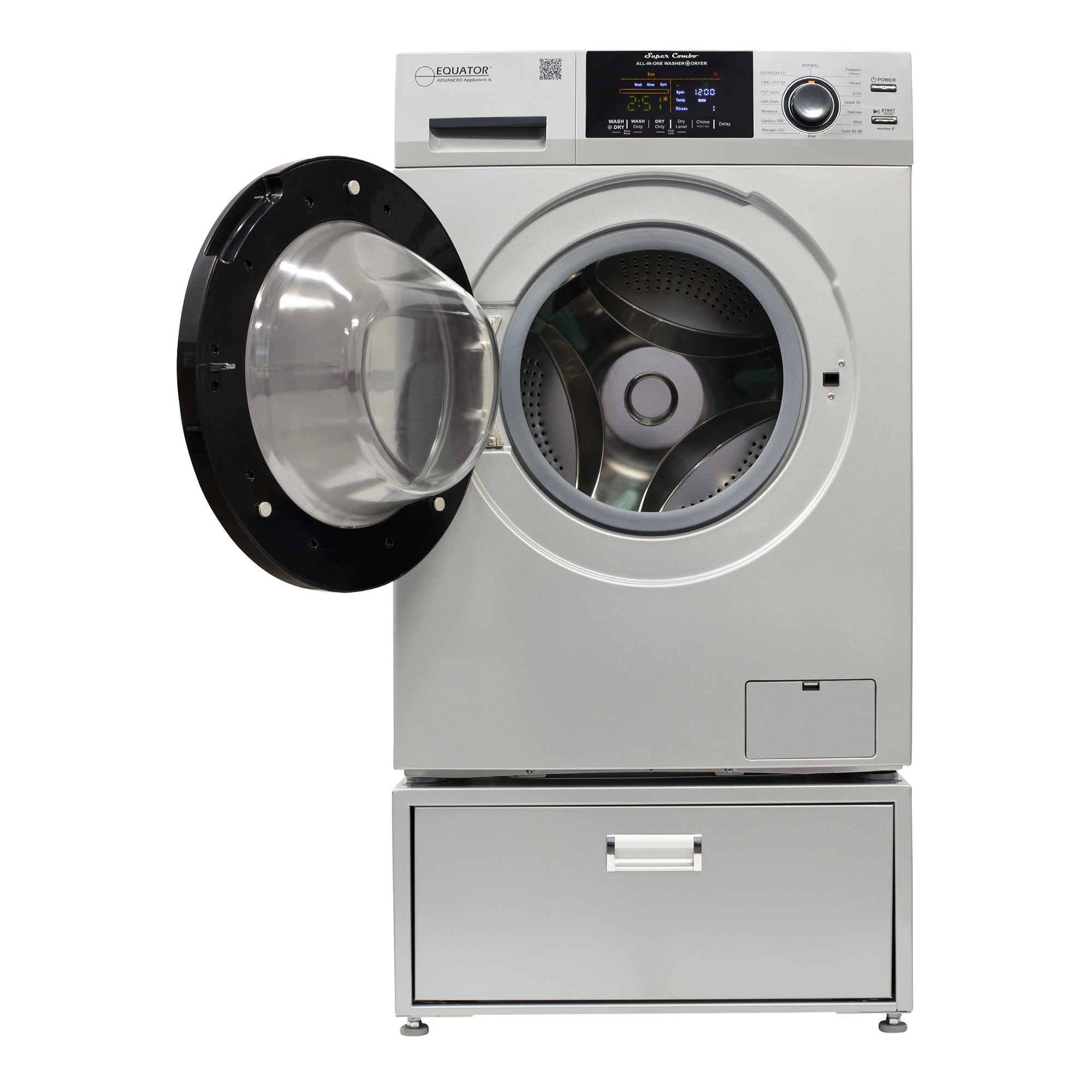 Combo Lavadora Secadora Todo en Uno de Capacidad de 1.62 pies cúbicos con ventilación color Plata Equator Advanced Appliances EZ 4800S + PDL 4455