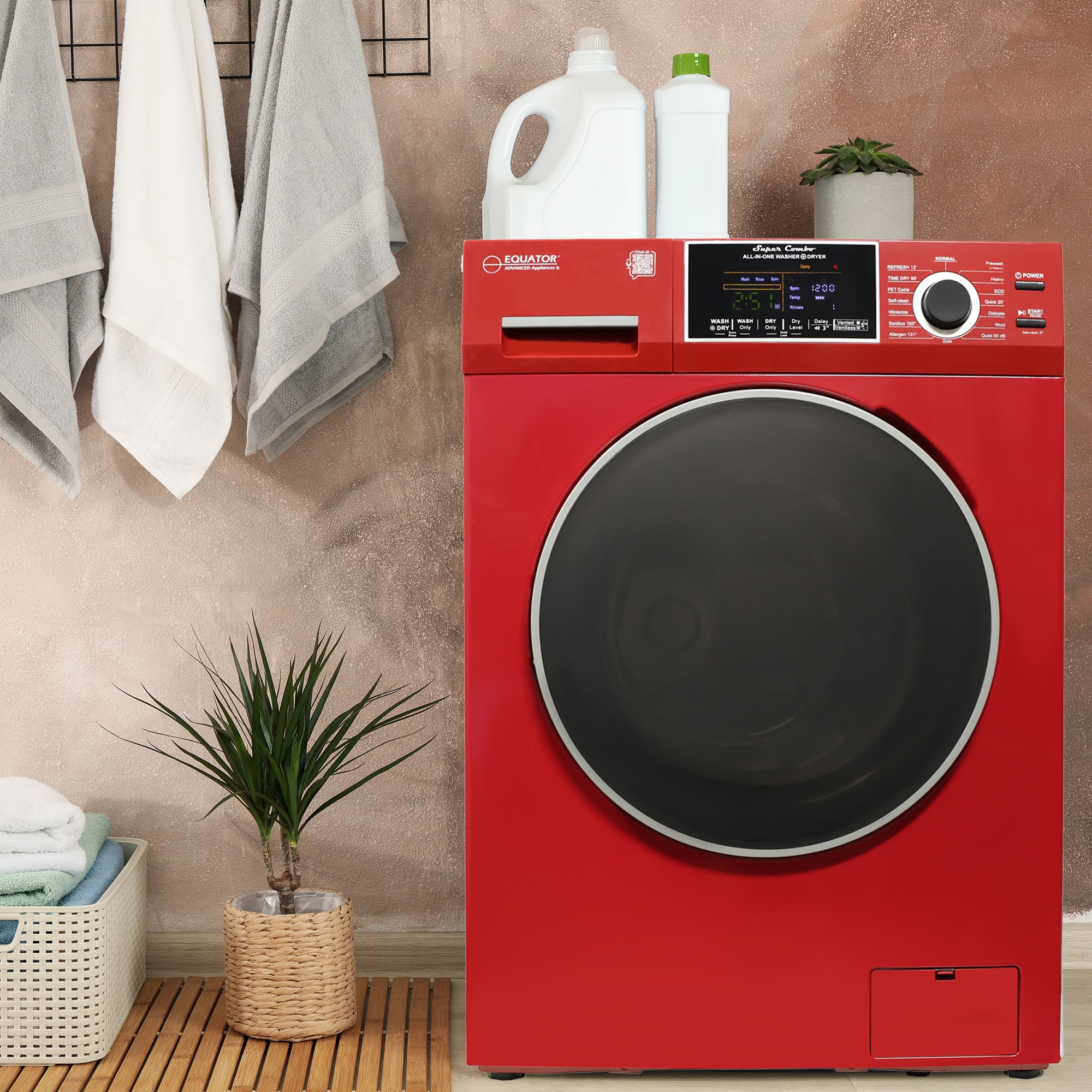 Lavadora-secadora todo en uno compacta de 1.62 pies cúbicos en color merlot para mascotas de Equator Advanced Appliances EZ 4600 M