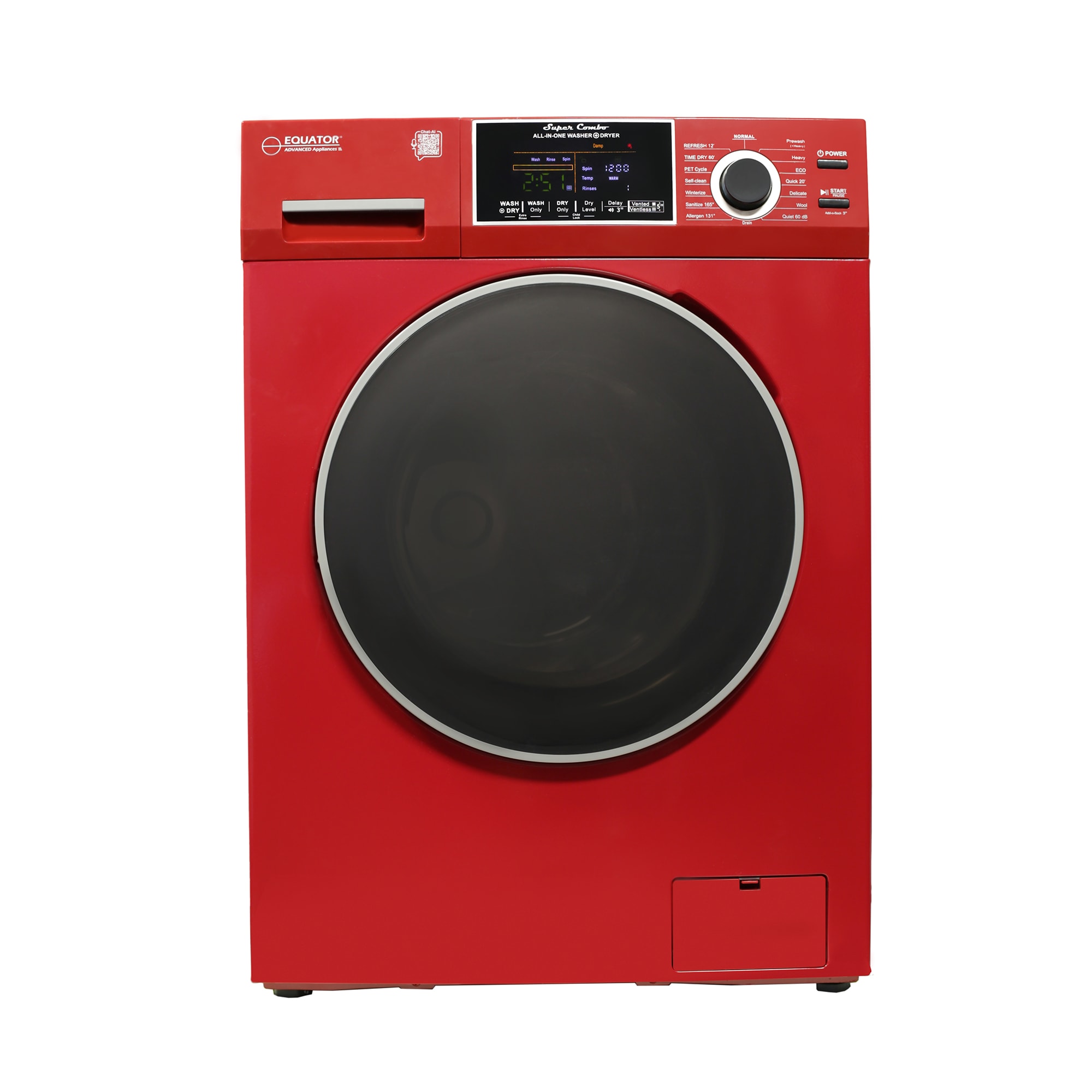 Lavadora-secadora todo en uno compacta de 1.62 pies cúbicos en color merlot para mascotas de Equator Advanced Appliances EZ 4600 M