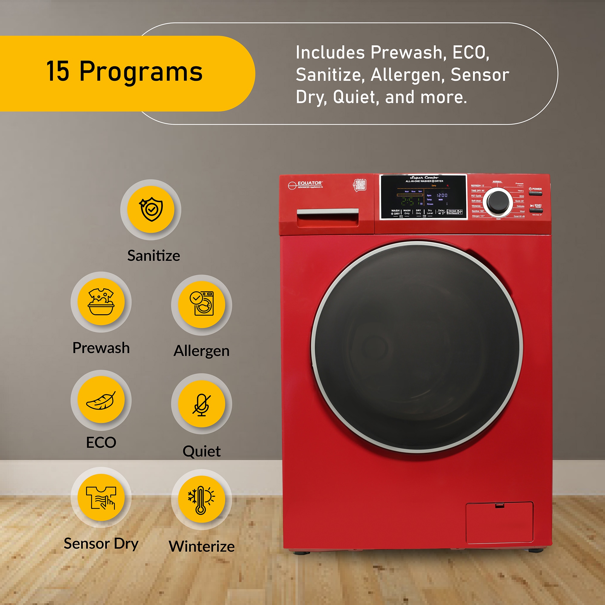 Lavadora-secadora todo en uno compacta de 1.62 pies cúbicos en color merlot para mascotas de Equator Advanced Appliances EZ 4600 M
