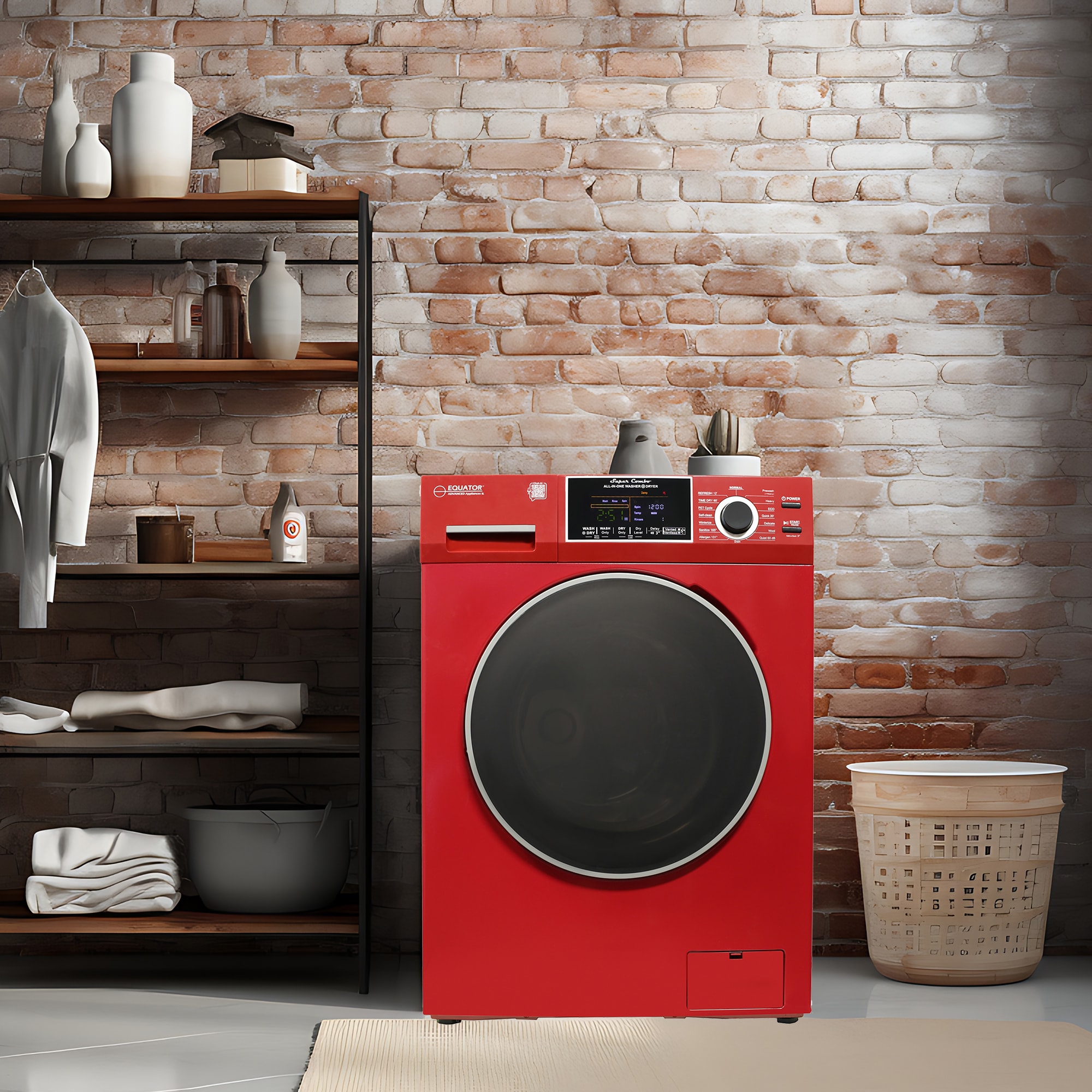 Lavadora-secadora todo en uno compacta de 1.62 pies cúbicos en color merlot para mascotas de Equator Advanced Appliances EZ 4600 M